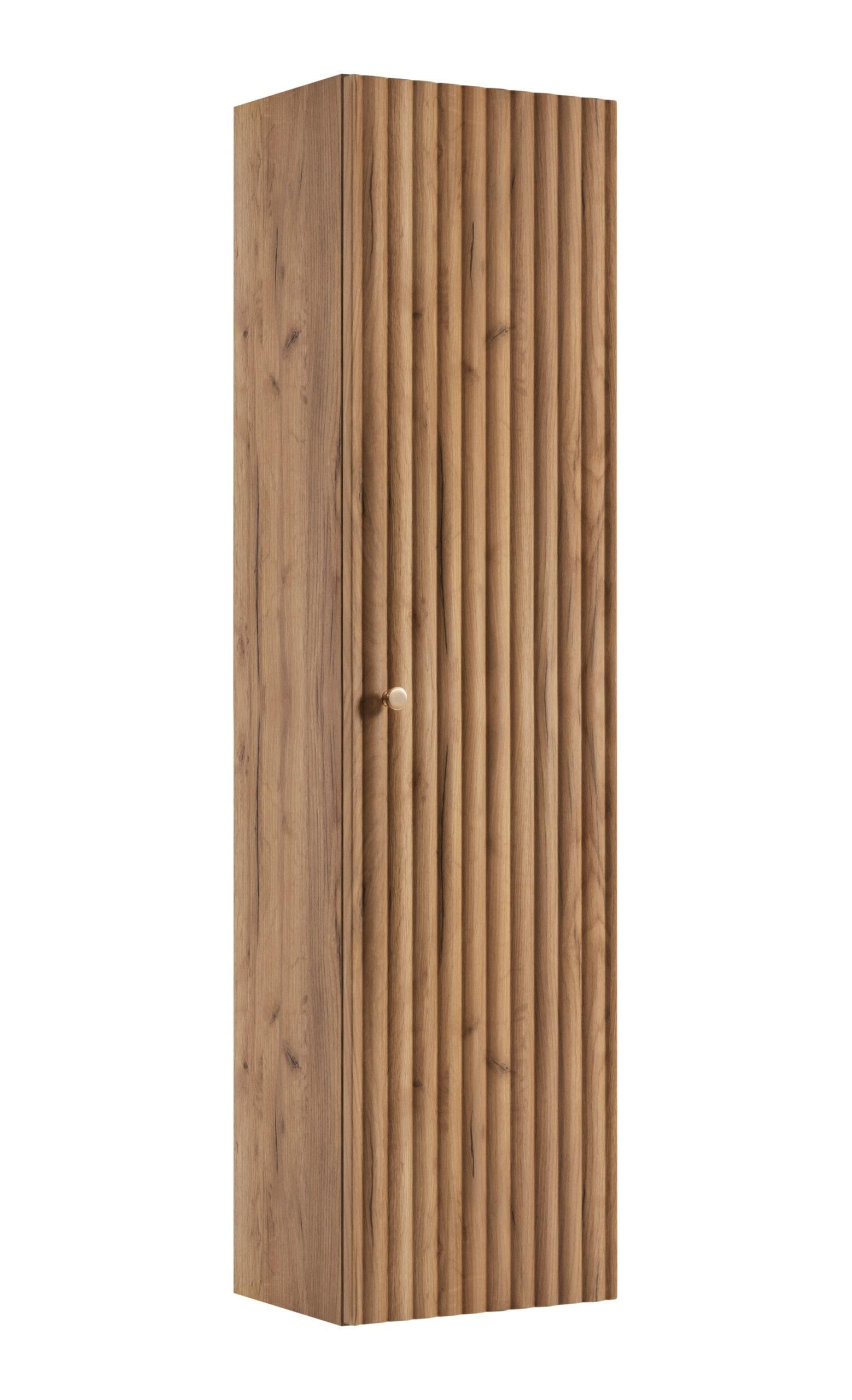 HOCHSCHRANK BELLO hängend geriffelt Eiche Craft Gold 35/136/27 cm - Eichefarben, Holzwerkstoff/Metall (35/136/27.2cm) - Rodan
