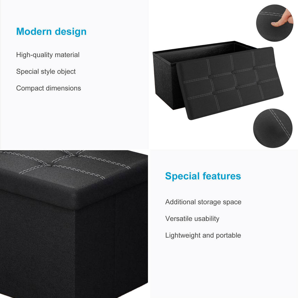 SITZBANK Faltbar Kunstleder (Schwarz) - Schwarz, Karton (78/38/38cm) - Intirilife