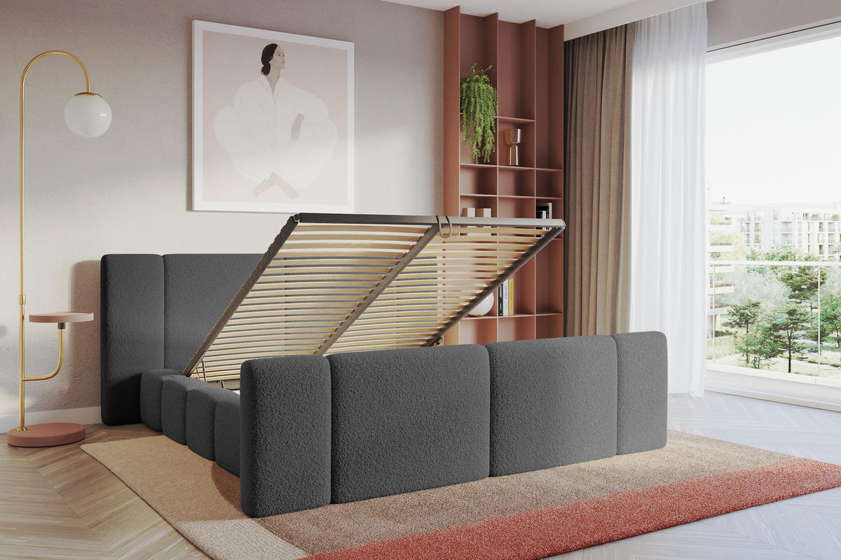 POLSTERBETT mit Bettkasten, Fußteil und Lattenrost, Boxbett ohne Matratze - NILO-Z 160x200 Grau - Grau, Holzwerkstoff/Textil (160/200cm) - ALTDECOR