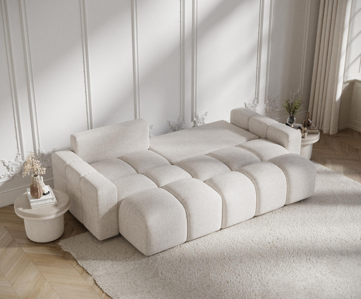 ECKSOFA MIT SCHLAFFUNKTION Ucci Beige Webstoff - Beige/Schwarz, Holz/Holzwerkstoff (233/142cm) - Maison de Reve