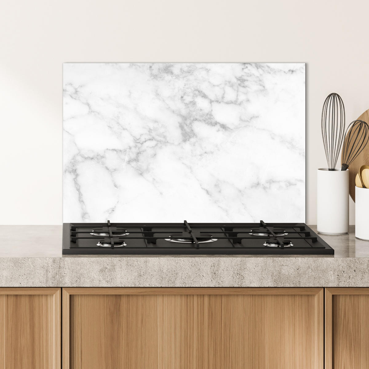 SPRITZSCHUTZ KÜCHE Marmor - Grau - Weiß - Strukturierter Marmor 60x40 cm - Weiß, Metall (60/0.3/40cm) - MuchoWow