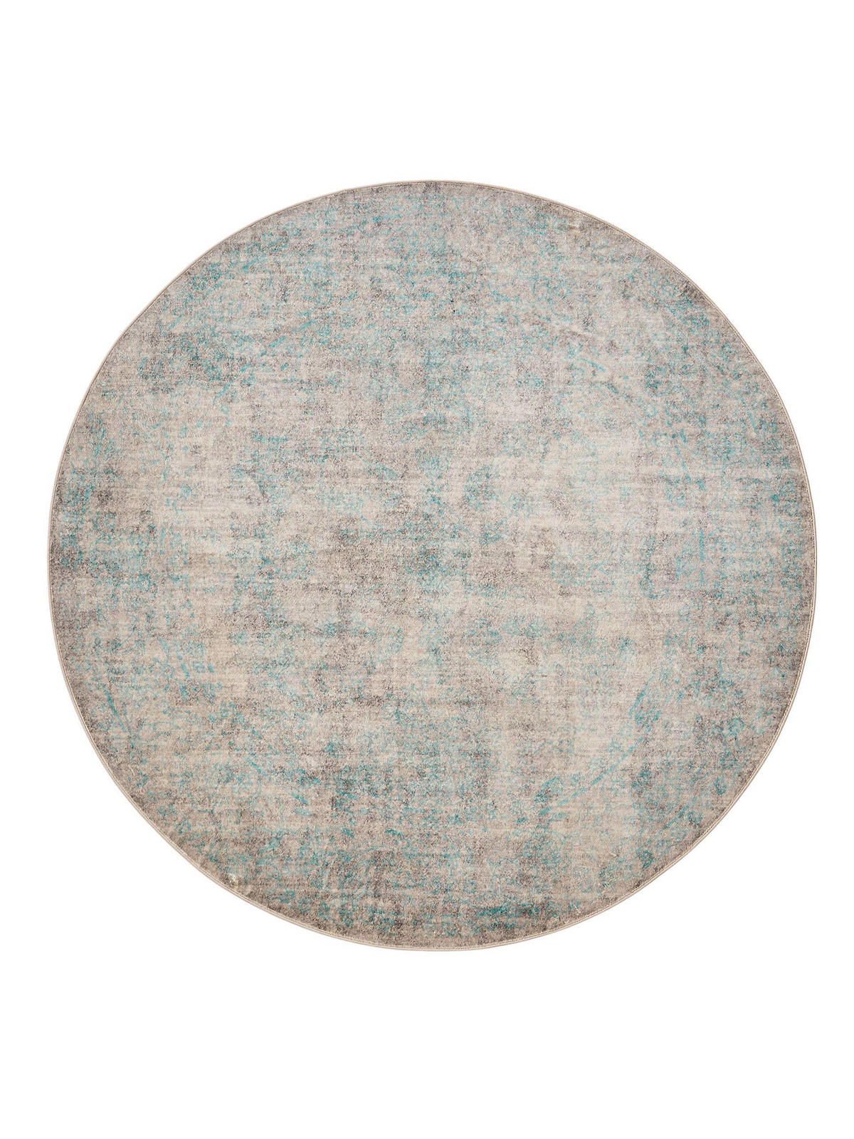 VINTAGE-TEPPICH Miray waschbar ø 160 cm rund - Türkis/Grau, Kunststoff (160/160cm) - benuta Nest