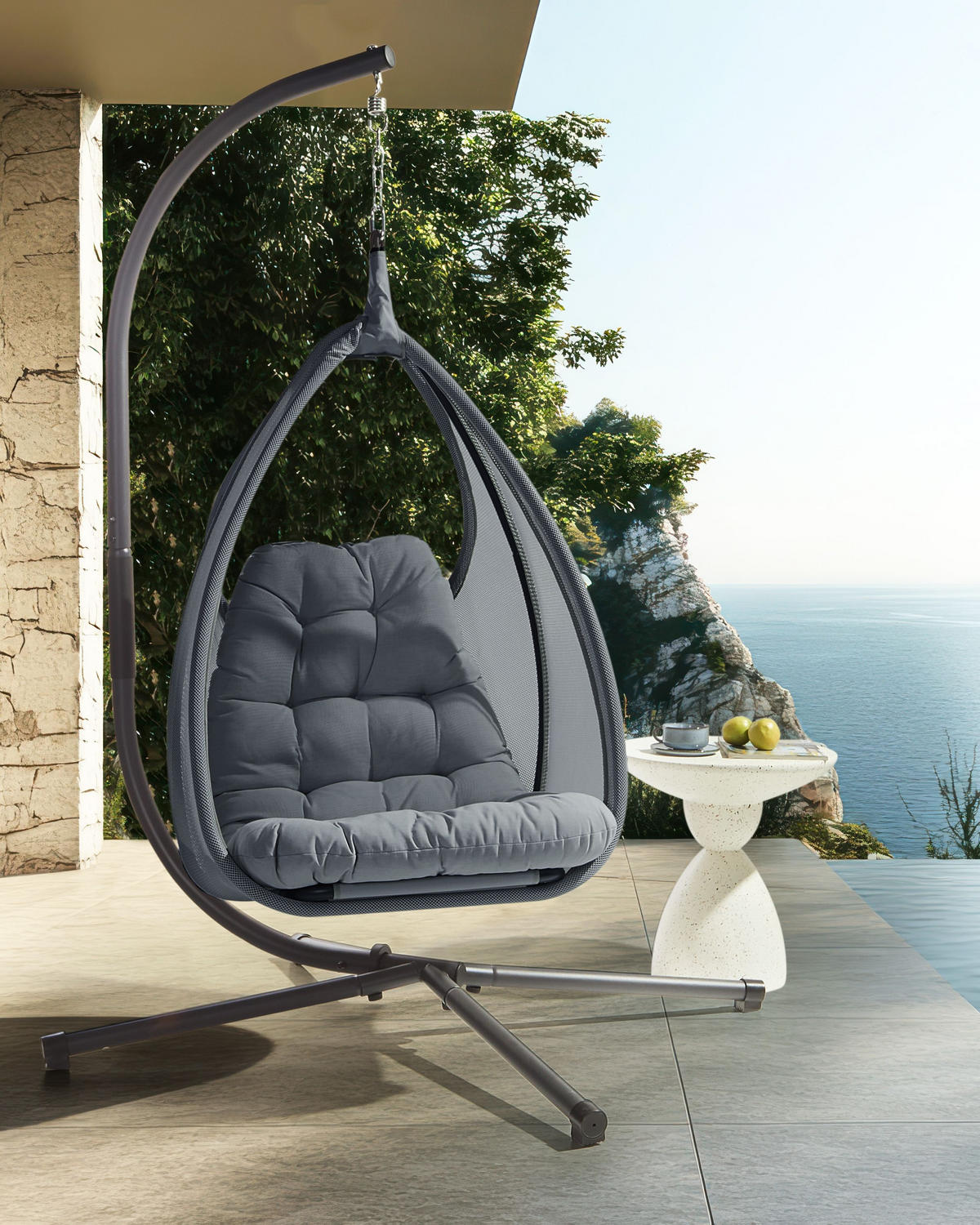 HÄNGESESSEL Grau Avegno - Grau, Textil (98/195/136cm) - Beliani