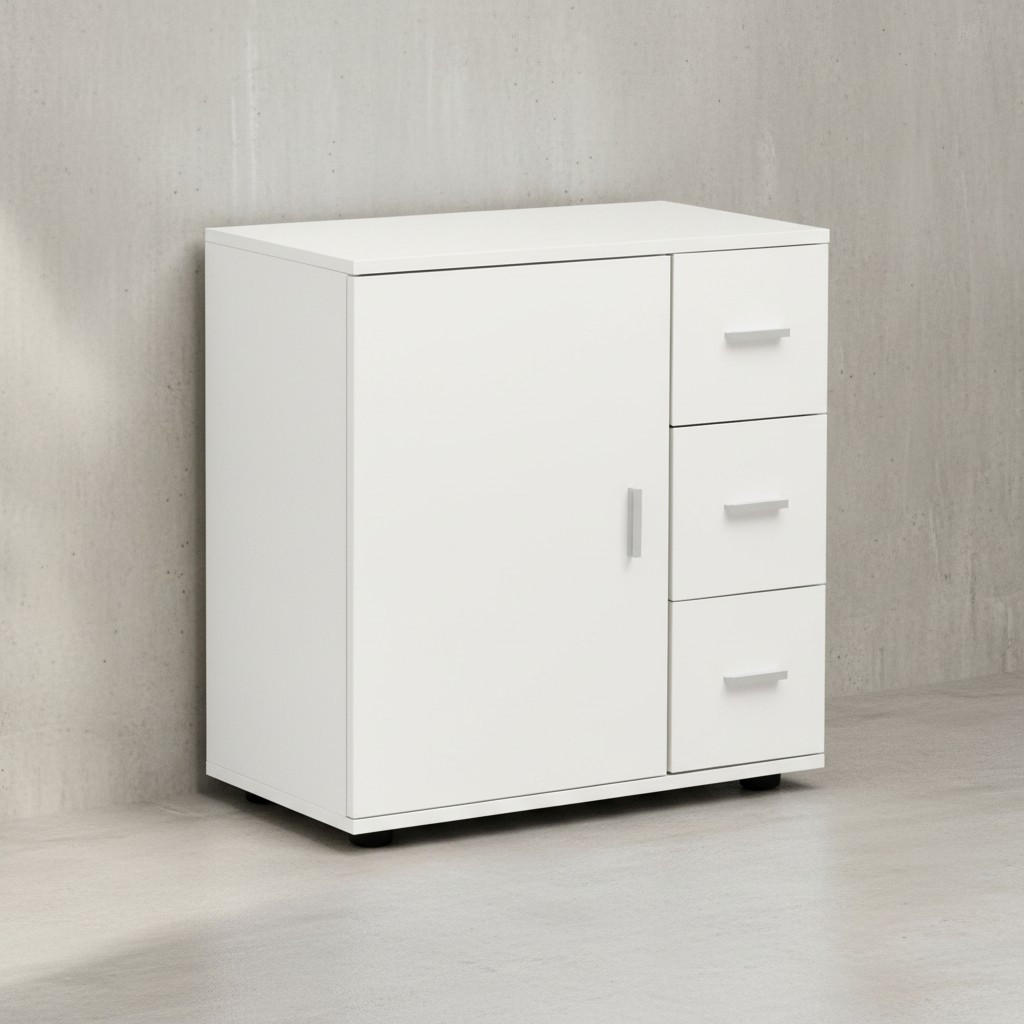 BADSCHRANK Weiß 60x65,5x33 cm mit großem Stauraum in matter Ausführung - Schwarz/Weiß, Holz (60/66/33cm) - KADIMA DESIGN