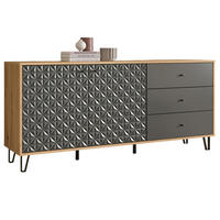 SIDEBOARD grau, Eiche Artisan 169 x 76 cm, Kommode mit 3D-Struktur - Schwarz/Eiche Artisan, Holzwerkstoff/Kunststoff (169/76/40cm) - Inn.Furn