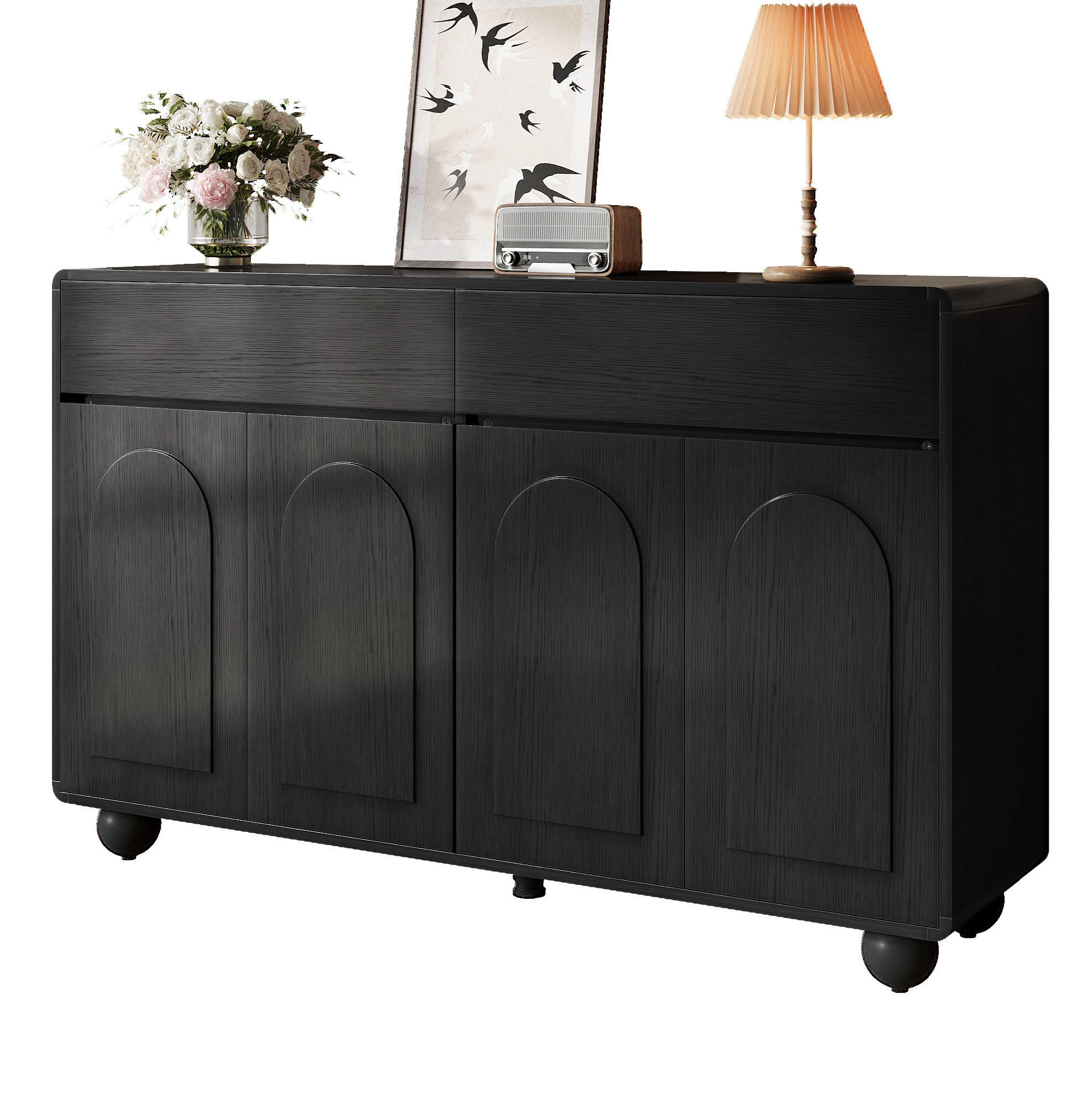 SIDEBOARD 140/38/89 cm schwarz aus MDF mit 2 Schubladen - Schwarz, Holzwerkstoff (140/89/38cm) - OKWISH