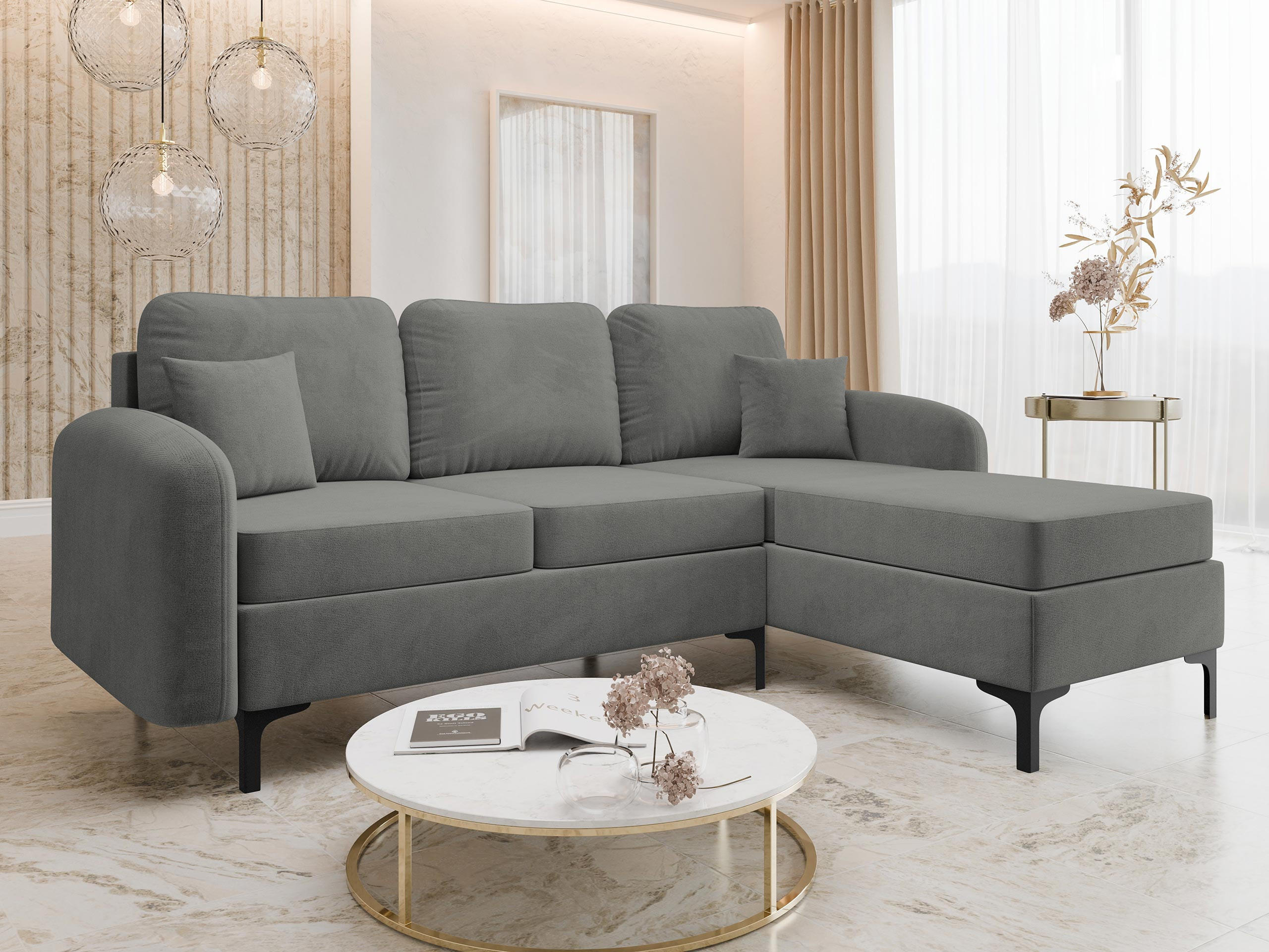 ECKSOFA Venice, Seite: Rechts - Blau/Schwarz, Holz/Textil (225/172cm) - MIRJAN24