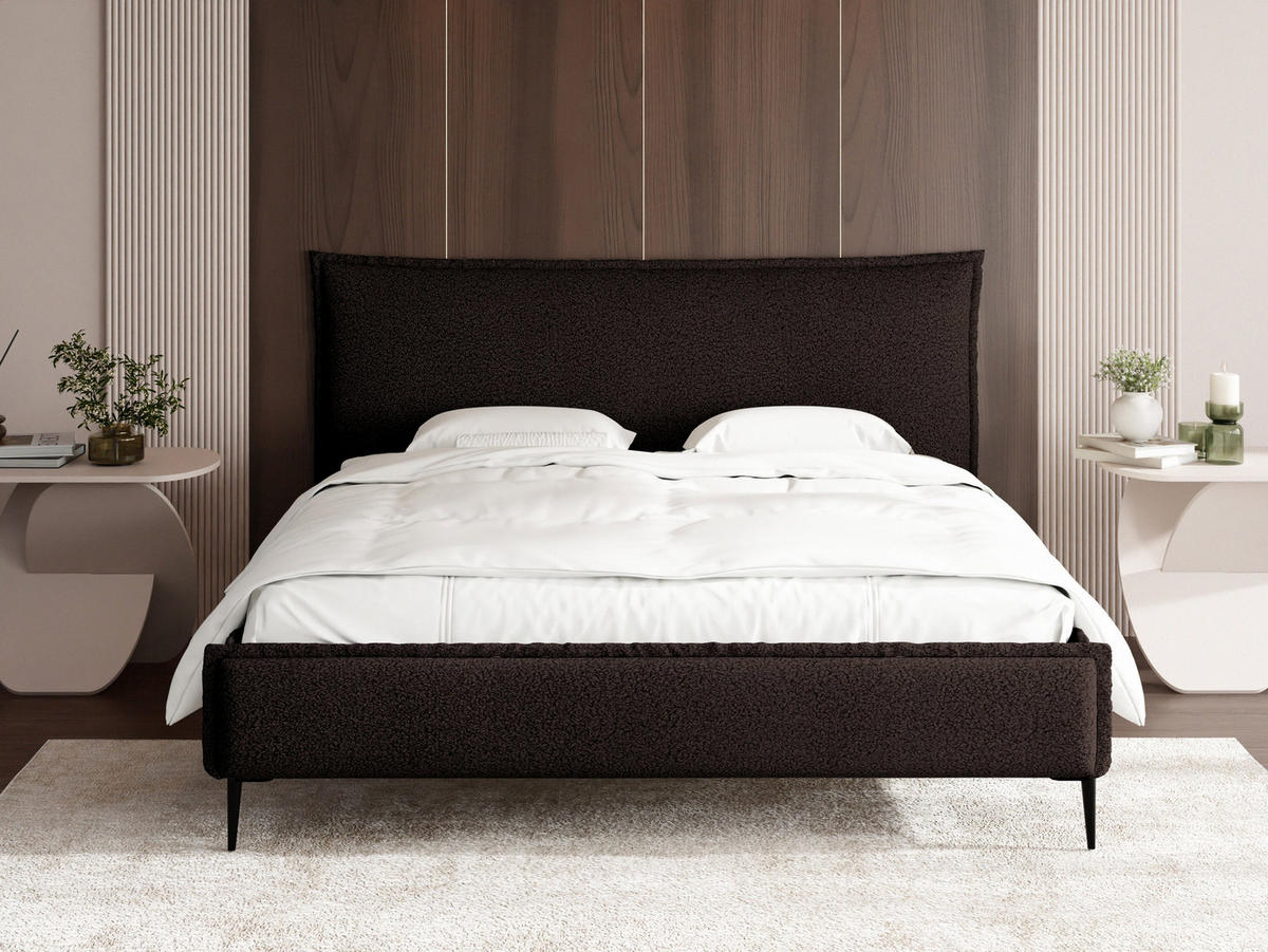 POLSTERBETT Pillow Rise mit Bettkasten, Lattenrost & hohen Metallfüßen in Braun Bouclé 120x200 cm - Birkefarben/Schwarz, Holz/Textil (120/200cm) - WFL GROUP