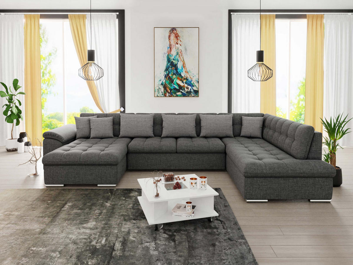 WOHNLANDSCHAFT Niko Bis Lux, Seite: Links - Graphitfarben, Holz/Textil (348/76/205cm) - MIRJAN24