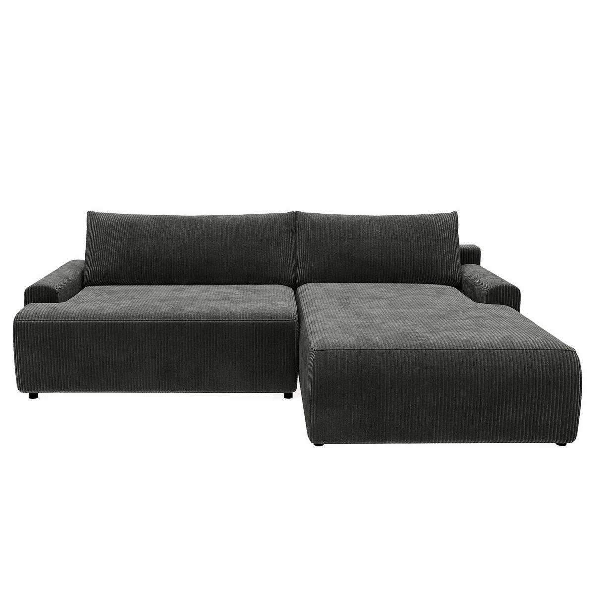 ECKSOFA mit Schlaffunktion - Longchair - Dunkelgrau/Schwarz, Kunststoff/Textil (253/167cm) - home24
