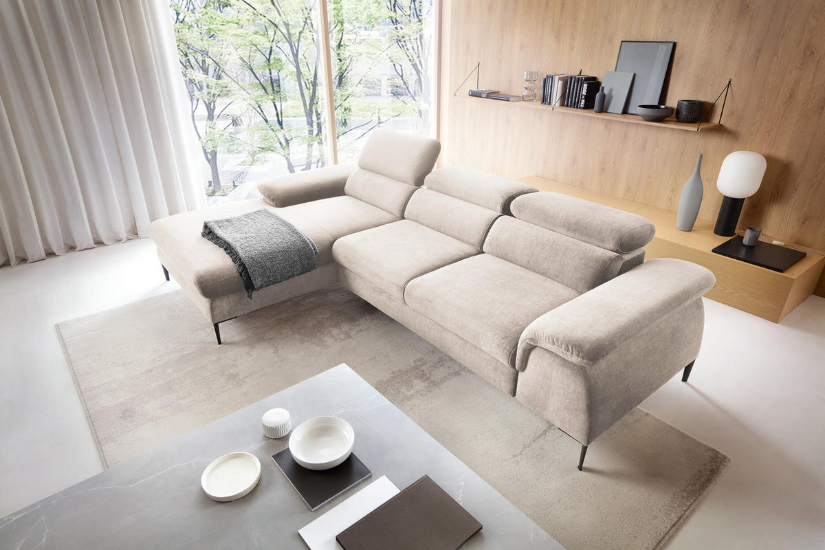 ECKSOFA L-Form 290 cm Amaro M mit Schlaffunktion, Links, Creme - Creme, Holz (288/182cm) - Emporius
