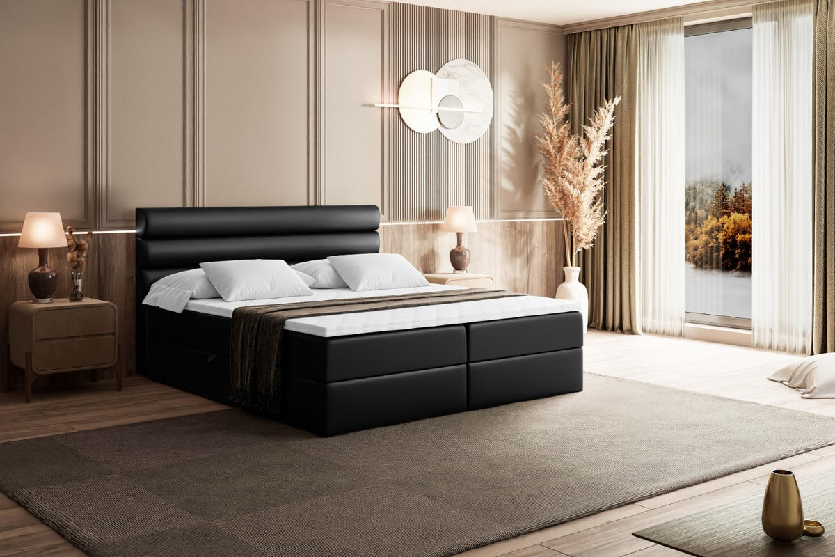 BOXBETT mit Matratze H4 und Lattenrost - CELESTIA - 160x200 cm - H4 - Schwarz Hochglanz - Schwarz Hochglanz, Holzwerkstoff (160/200cm) - ALTDECOR