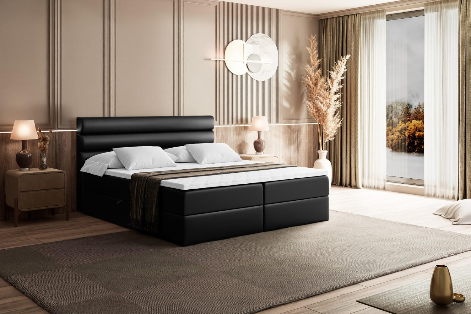 Thumbnail - Altdecor Boxbett, Schwarz Hochglanz, Holzwerkstoff, Höhe ca. 20 cm, 180x200 cm, Schlafzimmer, Betten, Boxspringbetten