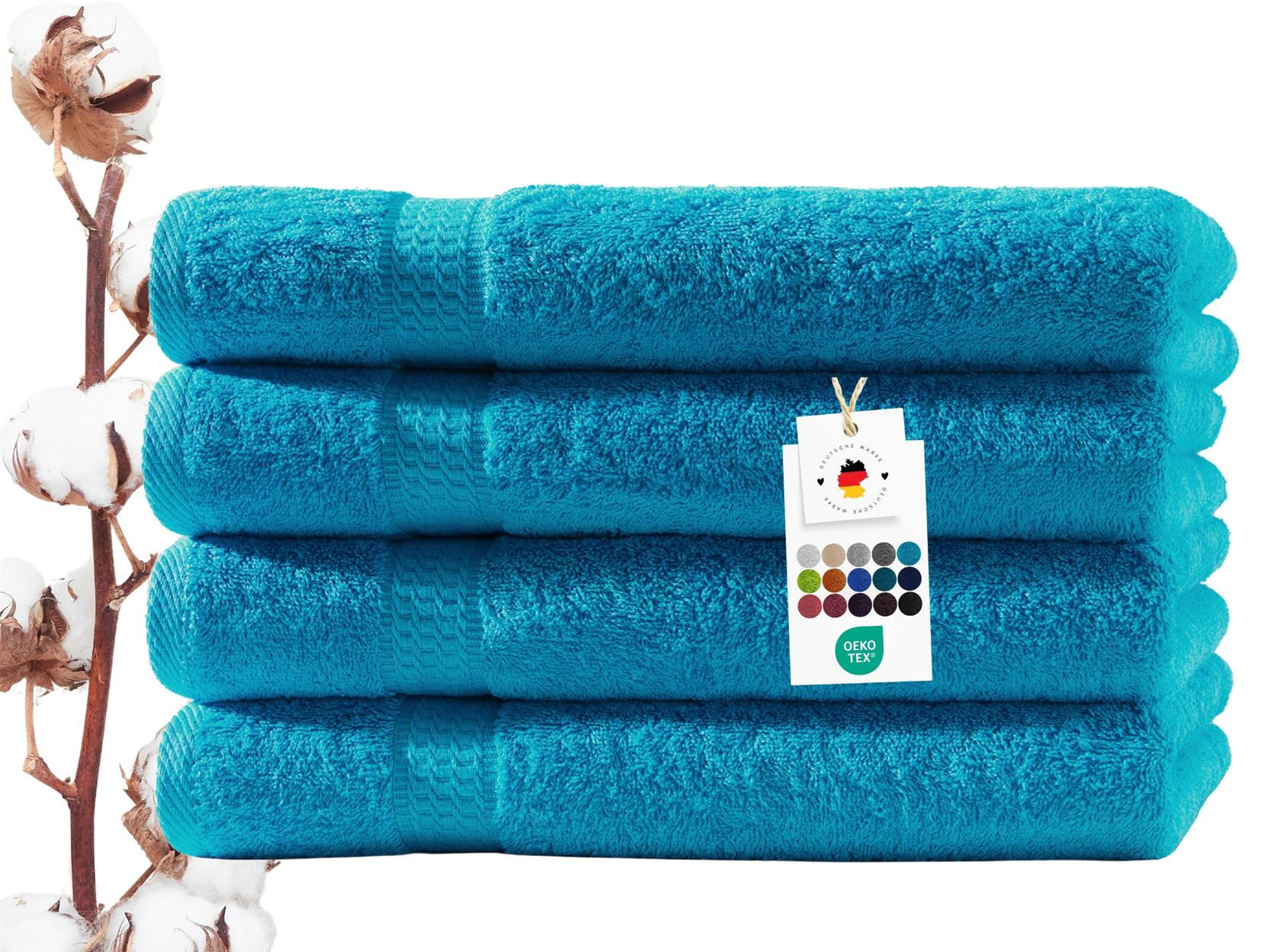 HANDTUCH 50x100 cm Frottier Handtücher im 4er Set aus 100% Baumwolle, Türkis 500g/m2 - Türkis, Textil (50/100cm) - Carpe Sonno