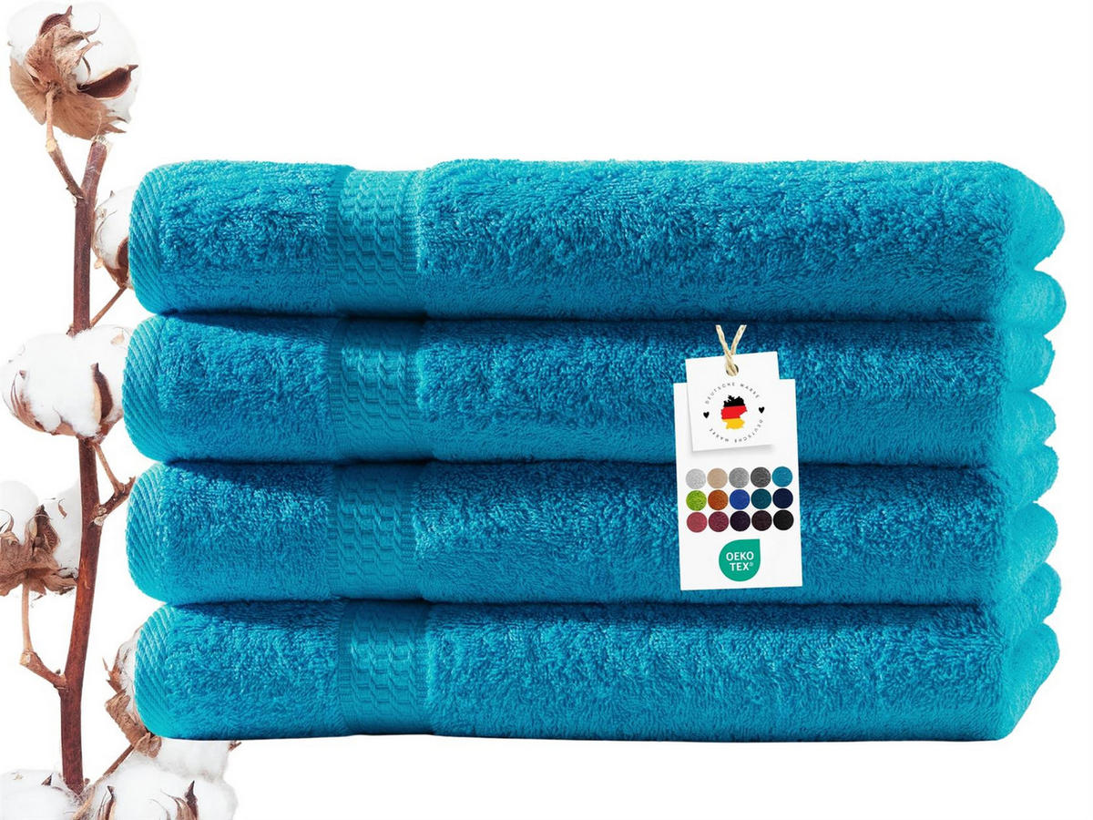 HANDTUCH 50x100 cm Frottier Handtücher im 4er Set aus 100% Baumwolle, Türkis 500g/m2 - Türkis, Textil (50/100cm) - Carpe Sonno