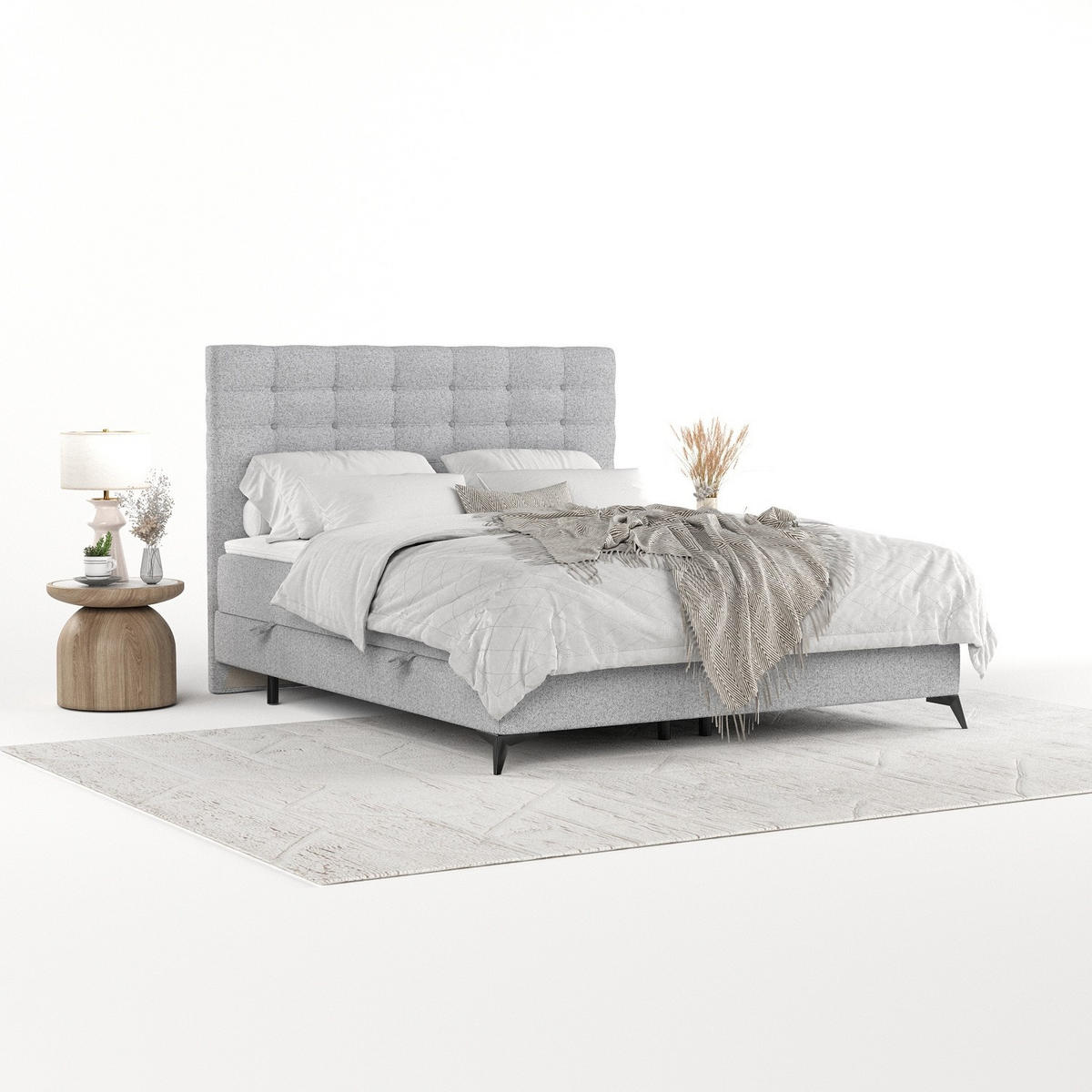 BOXBETT Niro 160/200 cm Hellgrau im Riva Stoff - Hellgrau/Schwarz, Holz/Holzwerkstoff (160/200cm) - AltaBeds