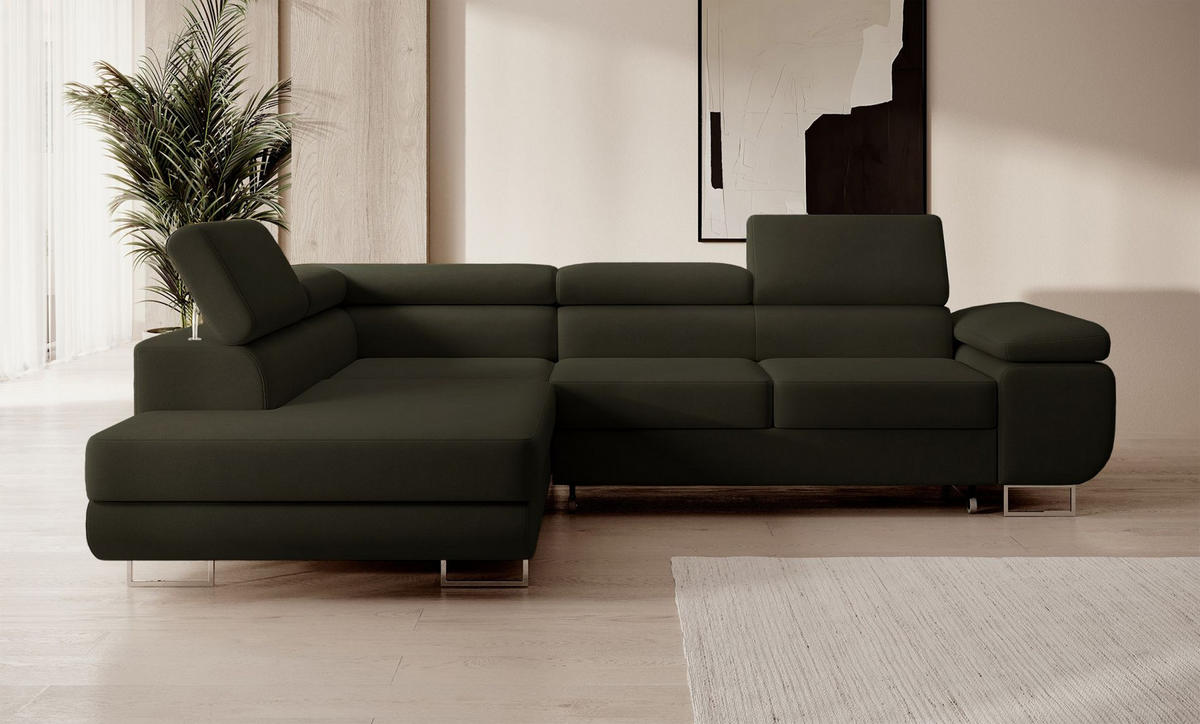 ECKSOFA Stevil Olivgrün Velours - Silberfarben/Olivgrün, Textil/Metall (275/203cm) - Selsey