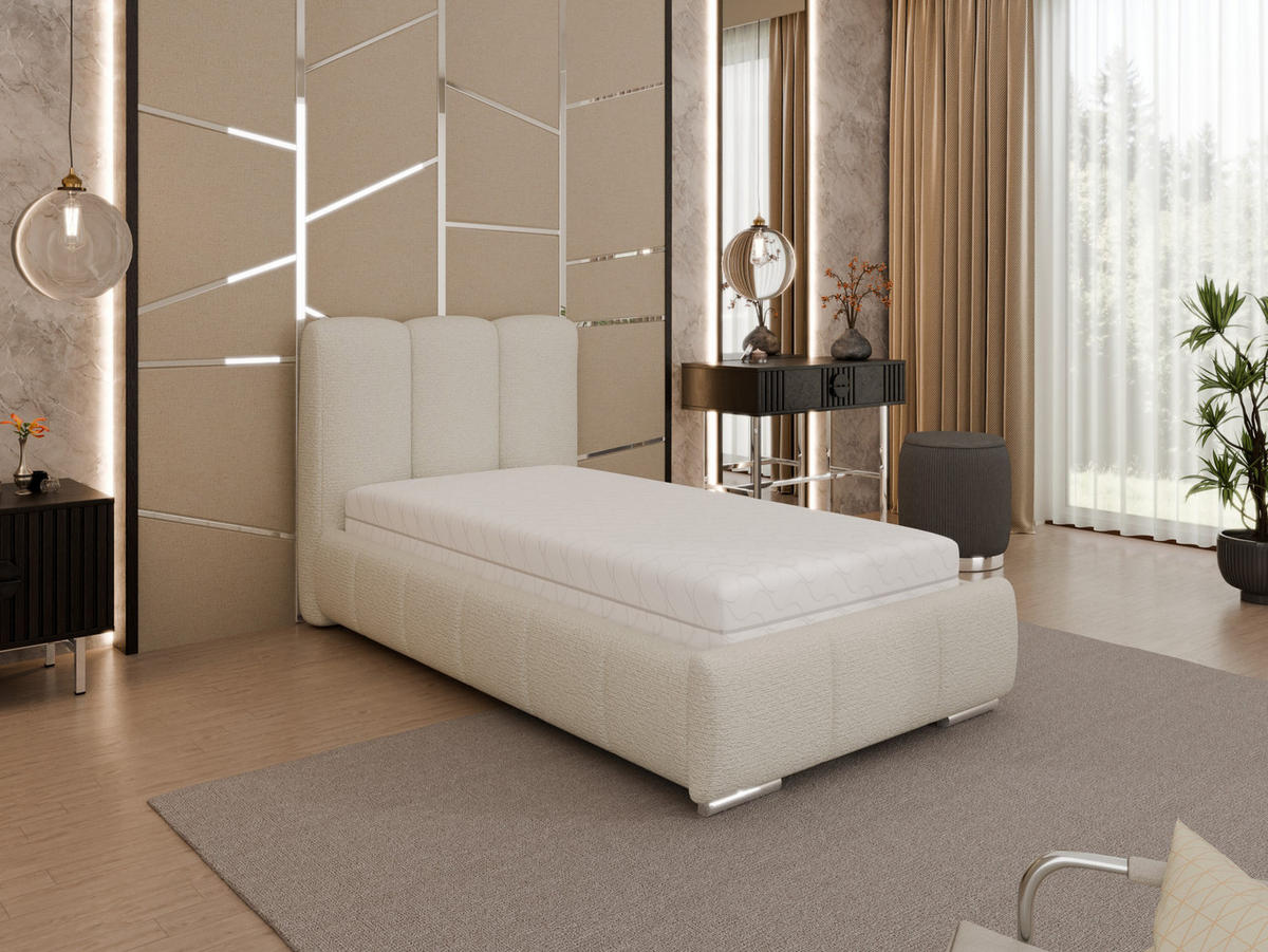 POLSTERBETT Zaira 90x200cm – Elegantes Polsterbett für modernen Wohnstil , Taschenfederkernmatratze Pocket (19cm), creme - Creme, Holz (90/200cm) - Homesy