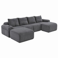 WOHNLANDSCHAFT modular 4-Sitzer mit 2 Hockern 333 x 174 cm Cord Dark Gray - Dunkelgrau, Kunststoff (174/80/333cm) - Meubliv