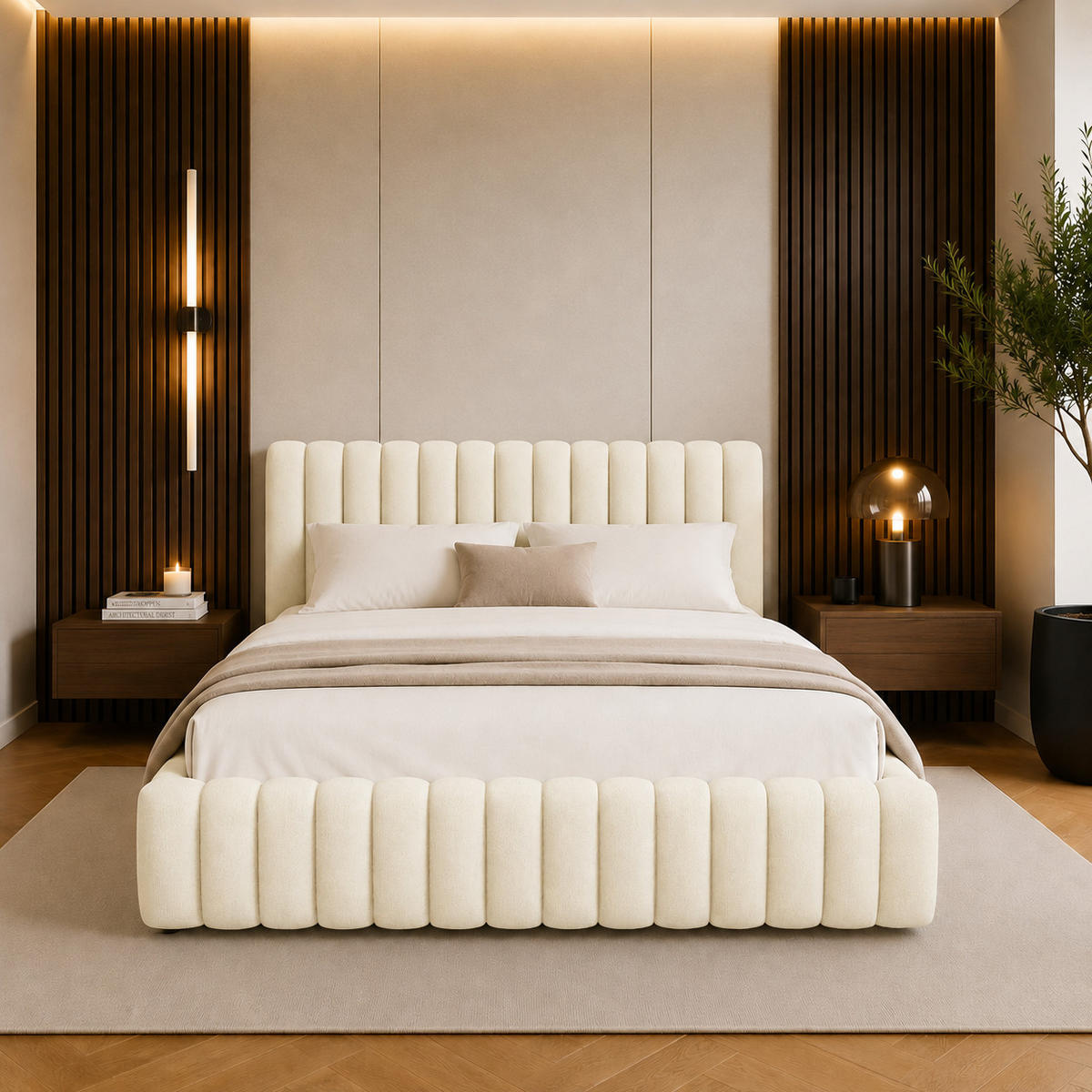 POLSTERBETT BLIVIO 180x200 cm,mit Bettkasten,Lattenrost,Doppelbett,Boxspringbett-Optik-Creme - Creme, Holz (180/200cm) - Furnistar