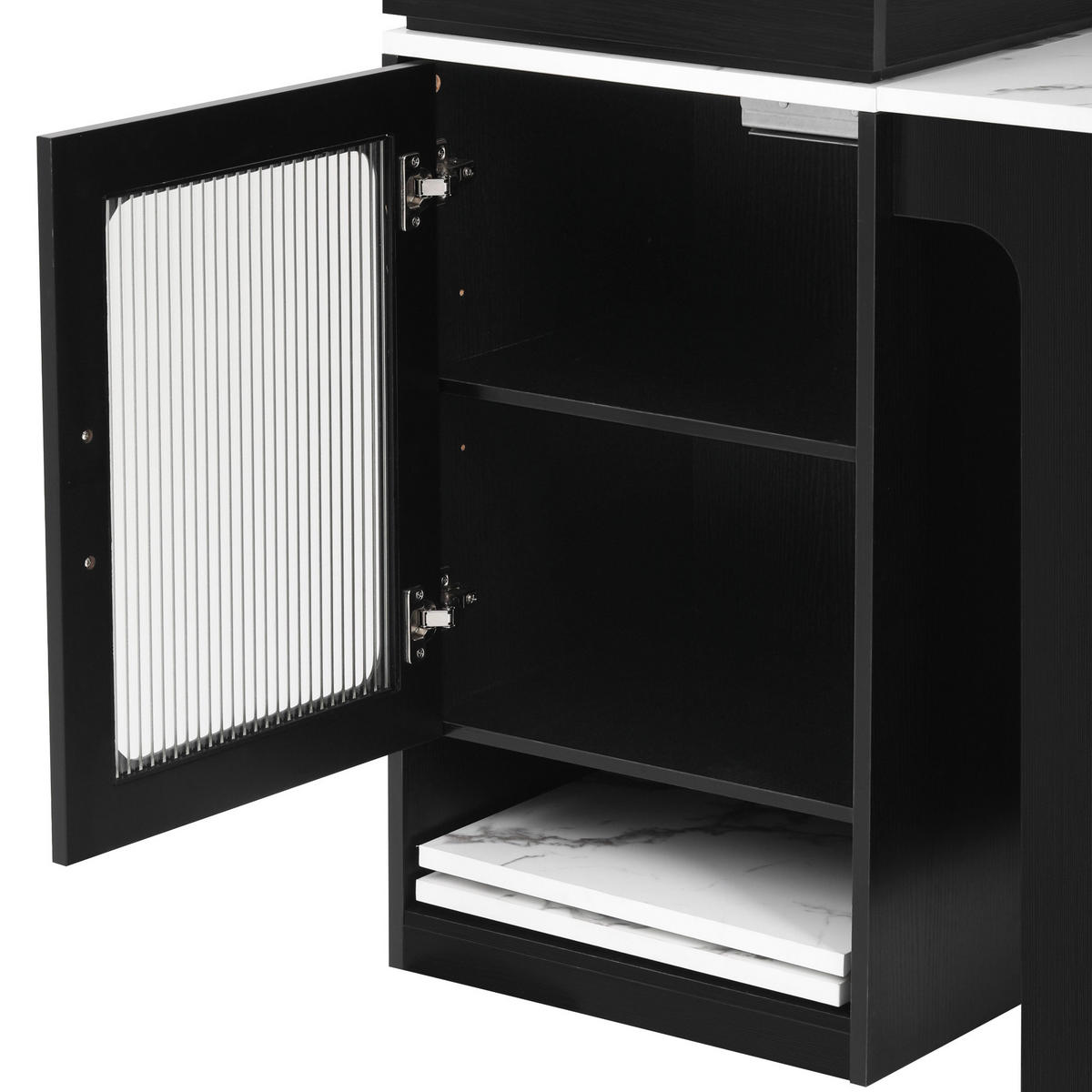 KÜCHENINSEL aus MDF 80x71-151x92 cm Schwarz mit Steckdosenleiste - Schwarz, Holzwerkstoff (151/92/80cm) - Modfu