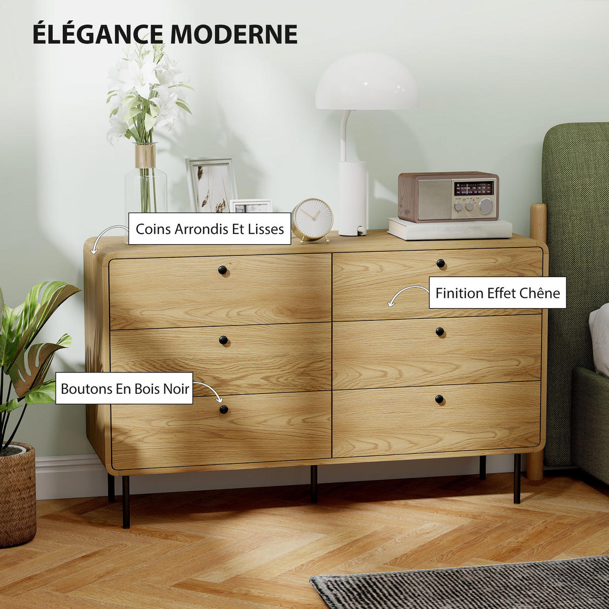 KOMMODE Eichenfarben und Schwarz 120/40/75 cm - Eichefarben, Holzwerkstoff (120/75/40cm) - PANGIVO