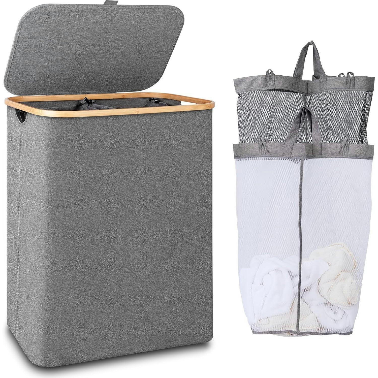 WÄSCHEKORB 2 Fächer 150L Grau - Grau, Textil (37/70/57cm)