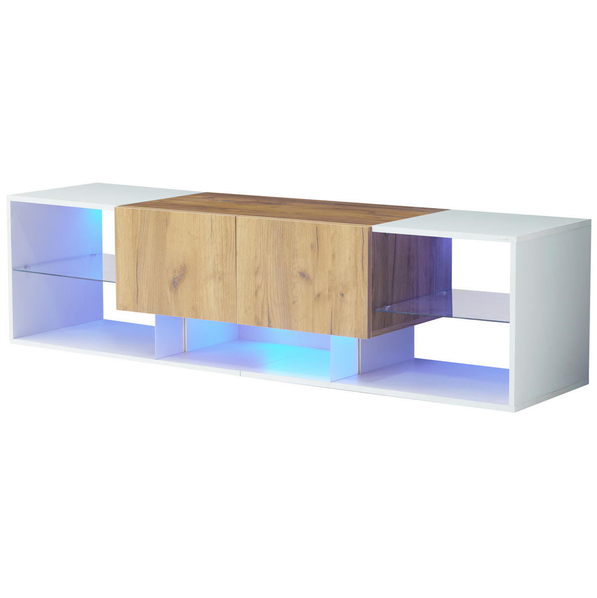 TV-ELEMENT mit LED 160 x 40 x 42 cm Weiß und Eichefarben mit 2 Schubladen - Weiß, Holzwerkstoff (40/42/160cm) - Beauniv