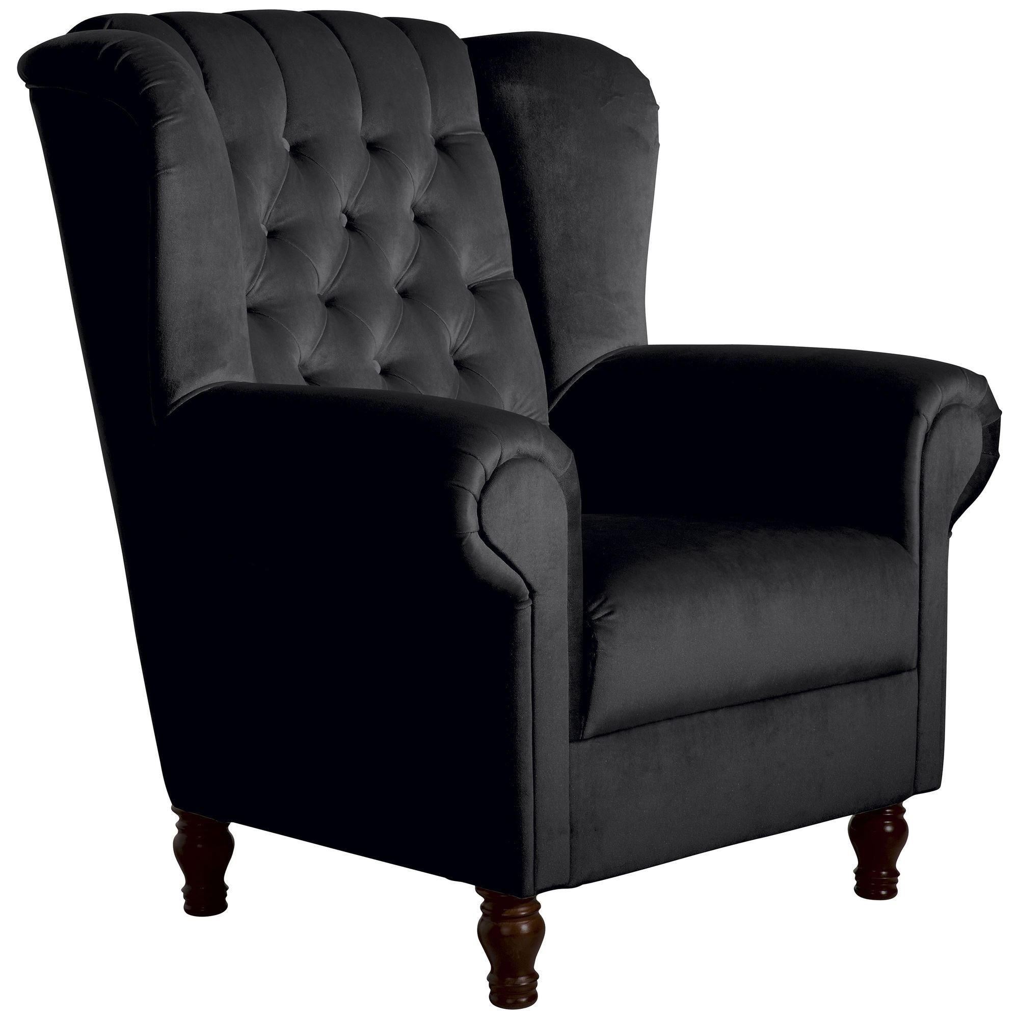 OHRENBACKENSESSEL Katreen Bezug Samtvelours Buche nussbaum dunkel / schwarz - Schwarz, Kunststoff (91/101/90cm) - 58aufmkessel