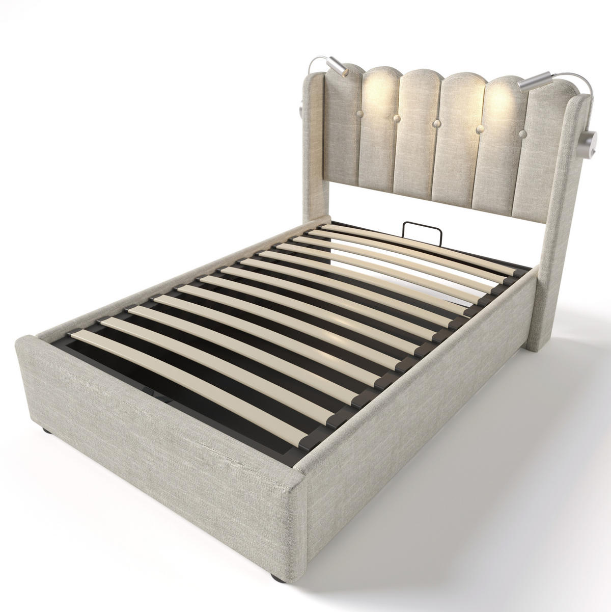 POLSTERBETT 90/200 cm mit Bettkasten, USB und Leselicht, Natur - Naturfarben, Textil (90/200cm) - BEAOK
