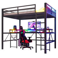 HOCHBETT 140/200 cm aus Metall/MDF mit Schreibtisch und LED-Lichtleiste Schwarz - Schwarz, Metall (140/200cm) - Modenvie