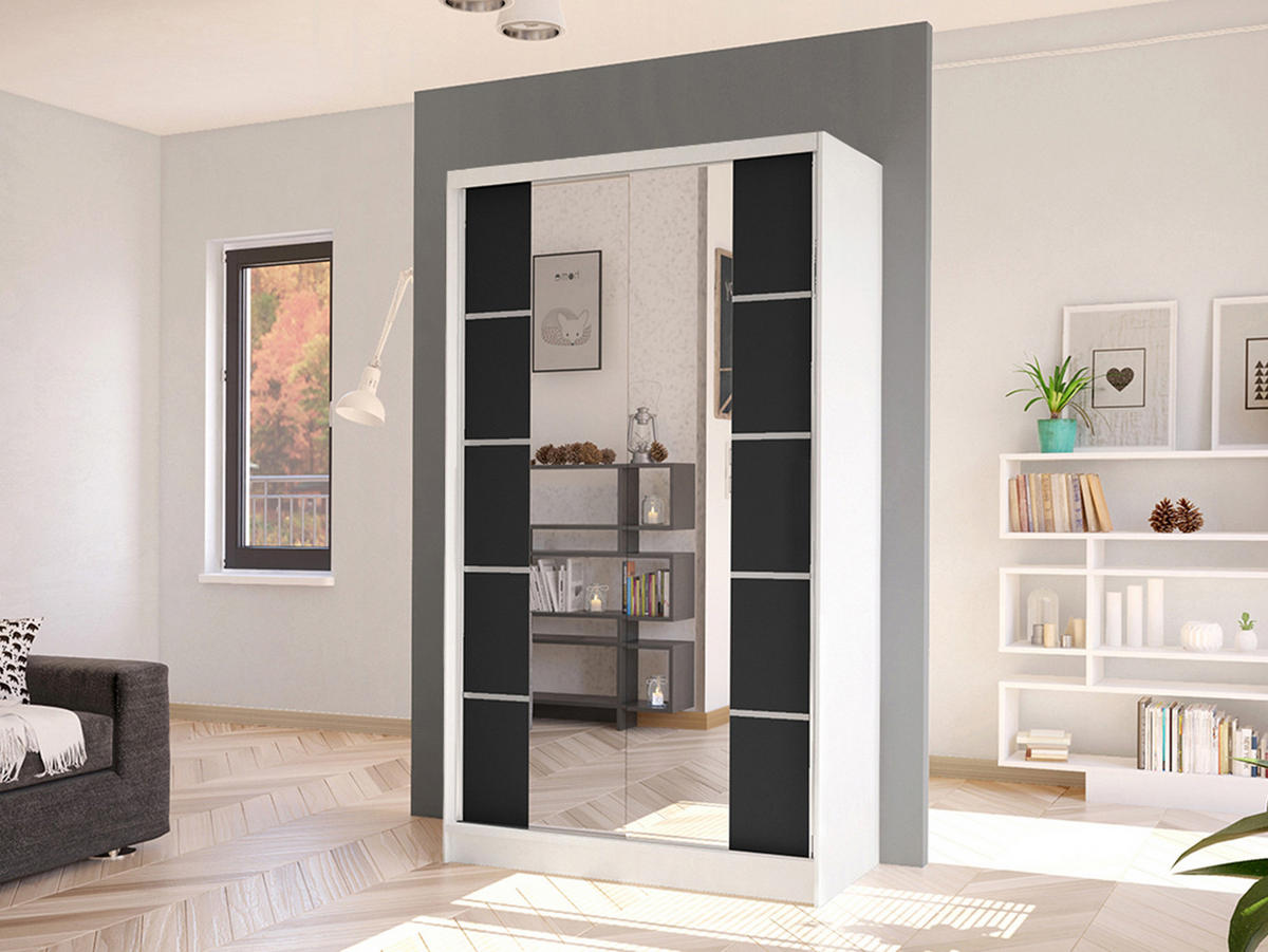SCHWEBETÜRENSCHRANK Diego V - Schwarz/Weiß, Holzwerkstoff/Metall (100/200/58cm) - MIRJAN24