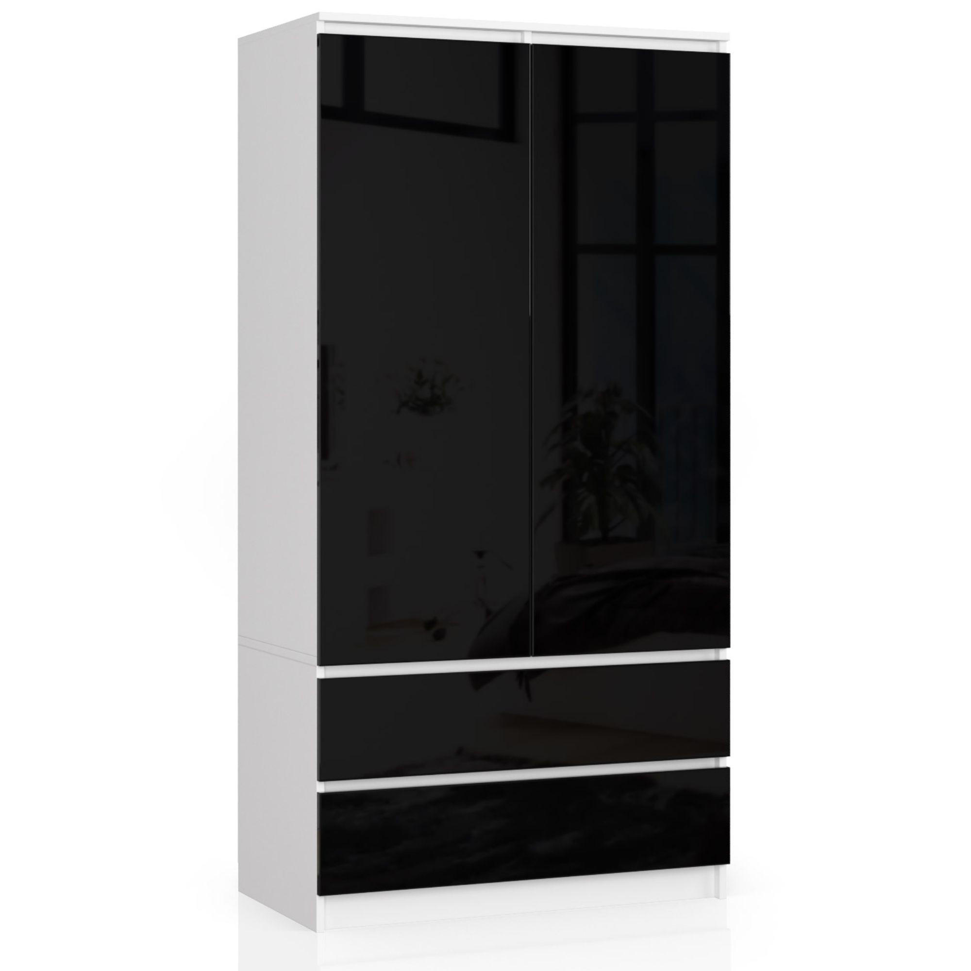 Akord Kleiderschrank Weiß, Schwarz Hochglanz 90x180x51 cm
