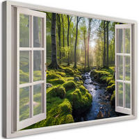 WANDBILD fensterblick wald natur bäume - Grün, Textil (60/40cm) - Feeby