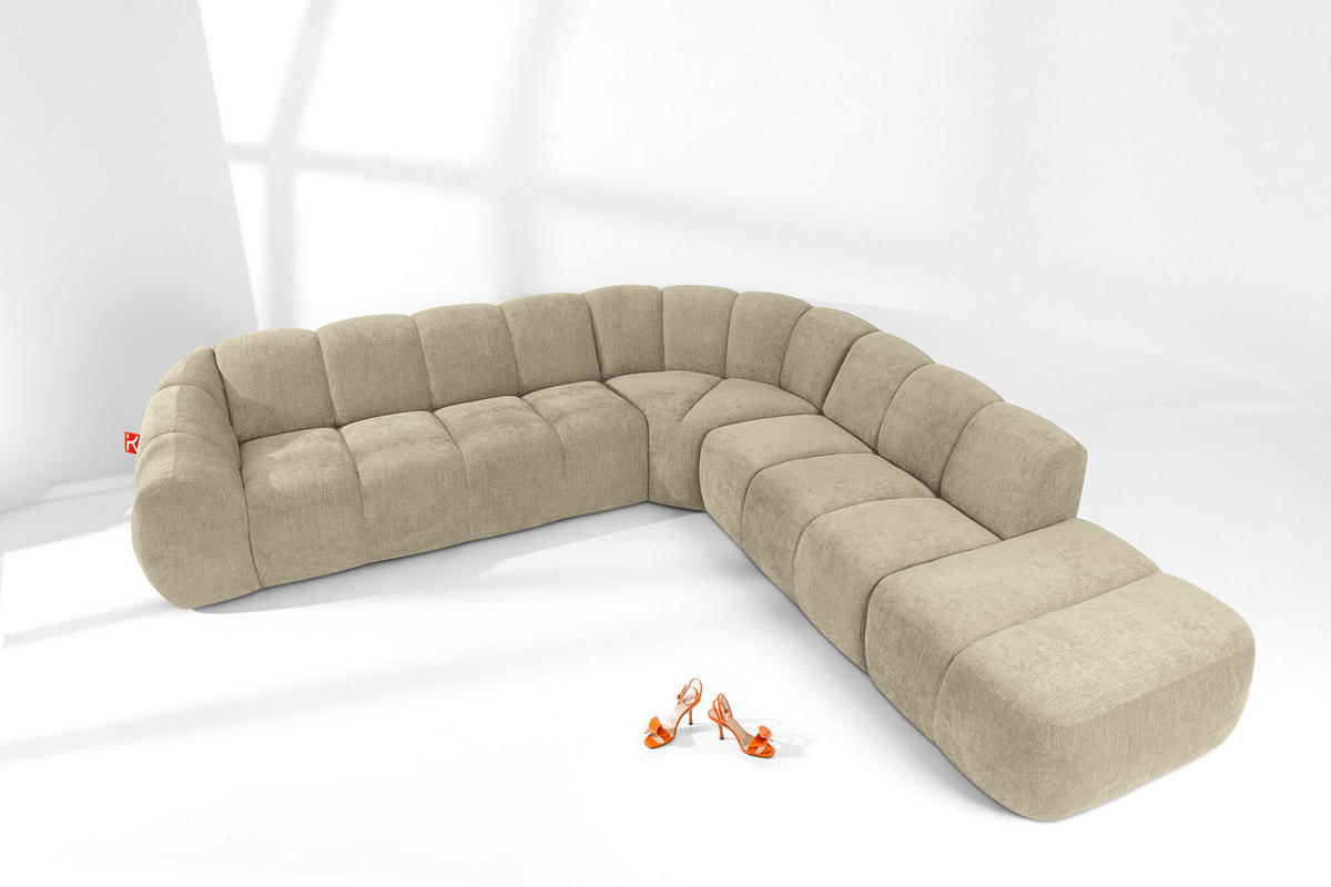 ECKSOFA RECHTS FLAVA, Sandfarben - Sandfarben, Holz/Holzwerkstoff (310/314cm) - KONSIMO®