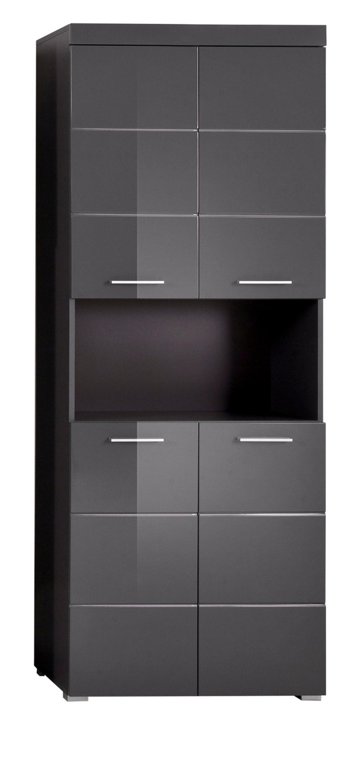 HOCHSCHRANK grau Hochglanz 73 x 190 cm, Badschrank 4-türig - Grau, Holzwerkstoff/Kunststoff (73/190/31cm) - Top.Furn