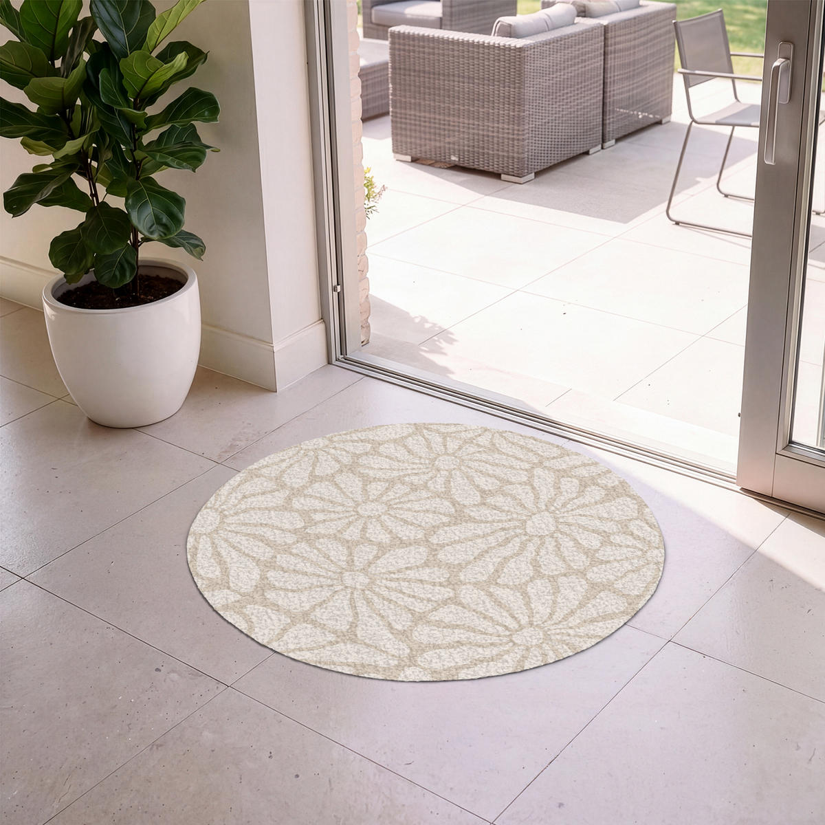 ROHOŽKA Květinový - Potisk - Béžový - Hnědý - Minimalistický 90x90 cm - písková barva, textil/umělá hmota (90/0.4cm) - MuchoWow