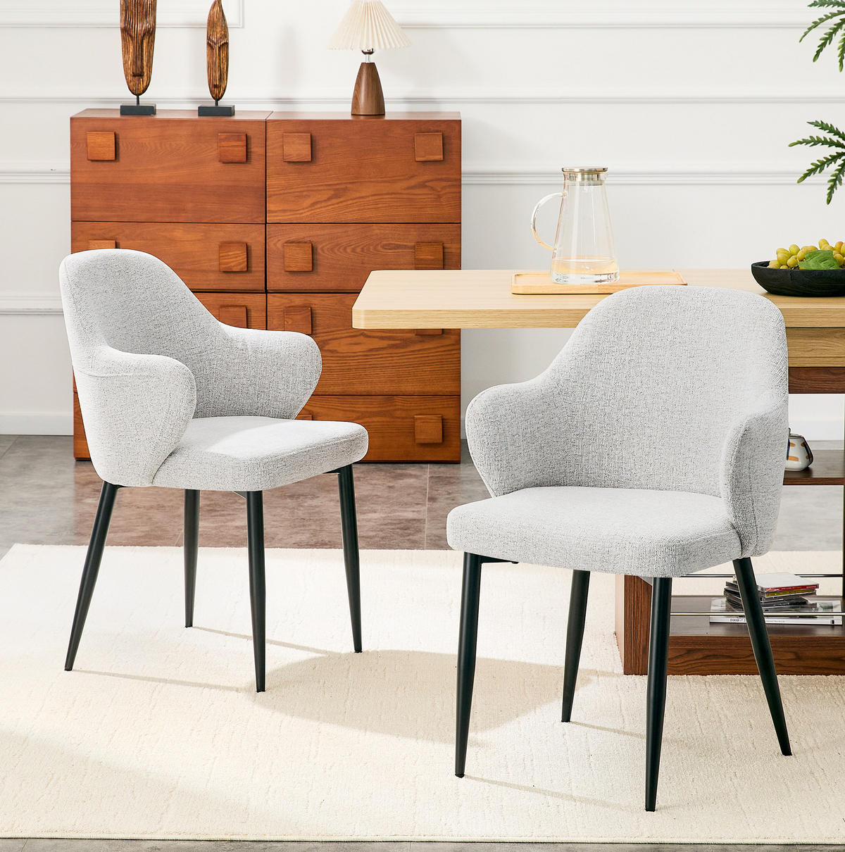 ESSZIMMERSTÜHLE 2er-Set Hellgrau mit Metallbeinen - Grau, Textil (56.5/83/53cm) - MIVRAY