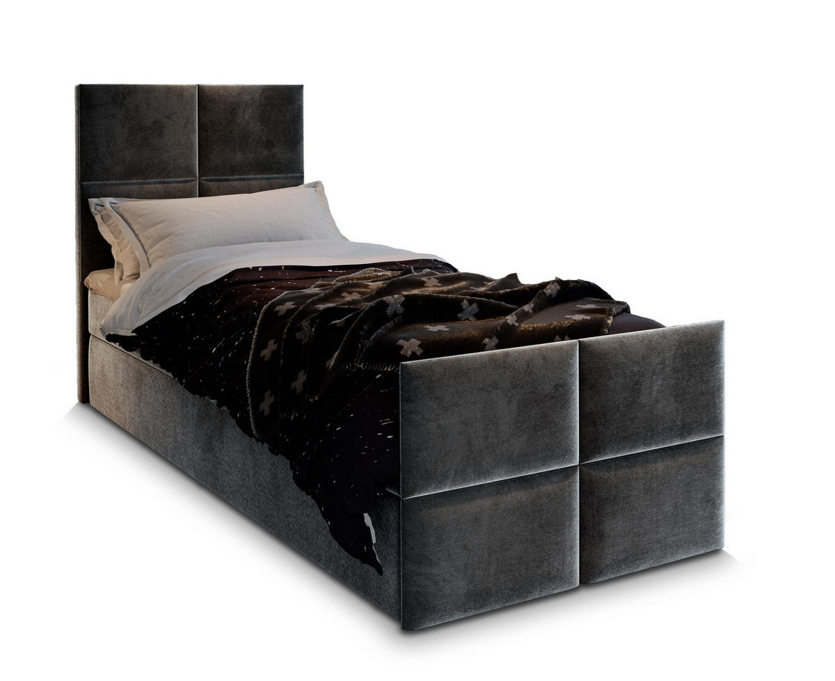 BOXBETT ARIEL 100 100x200 cm mit Matratze und Topper - Dunkelgrau - Dunkelgrau, Holz (100/200cm) - MASSENO