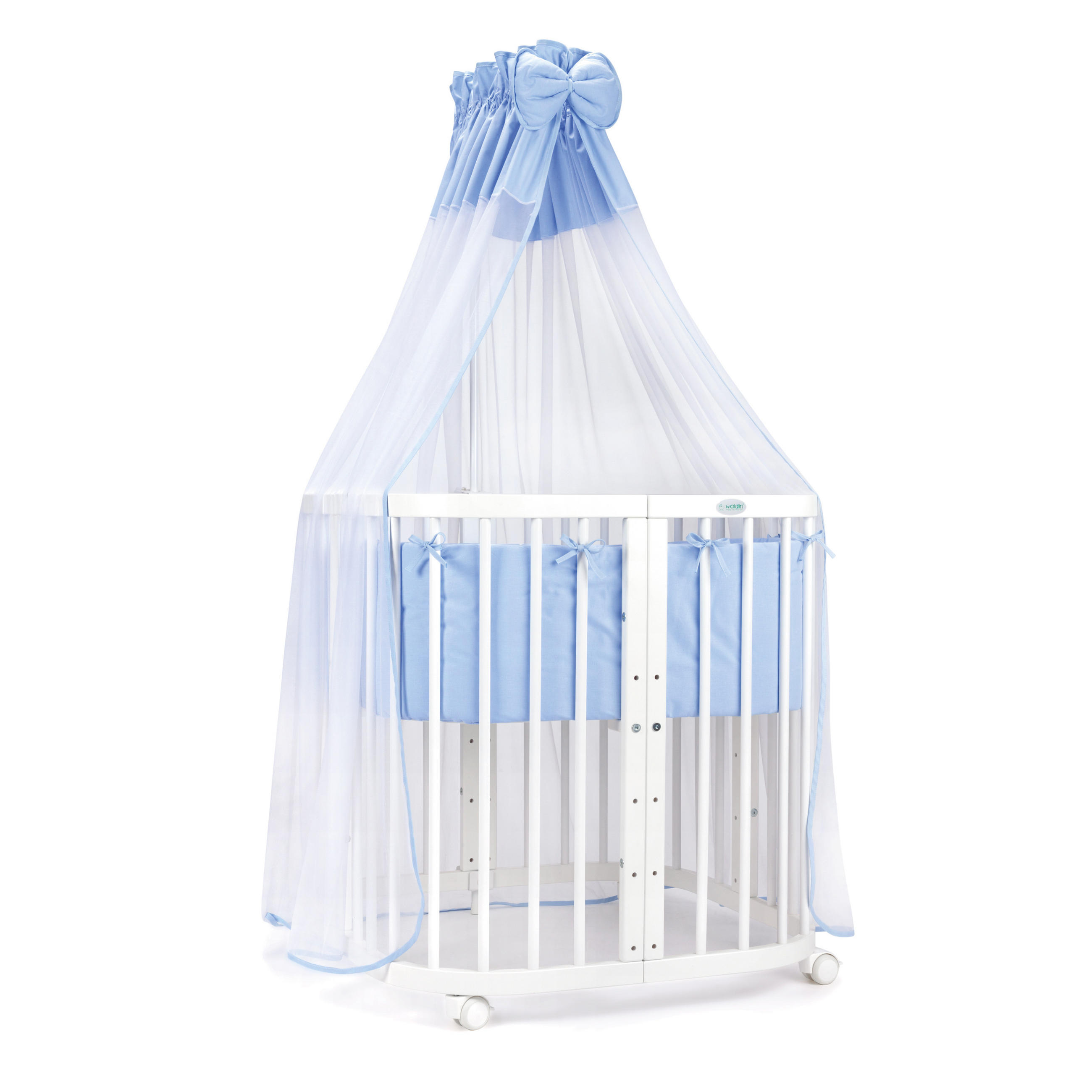 BABYBETT WHITE, 7in1 mit Matratze - Blau/Weiß, Holz (73/123cm) - waldin