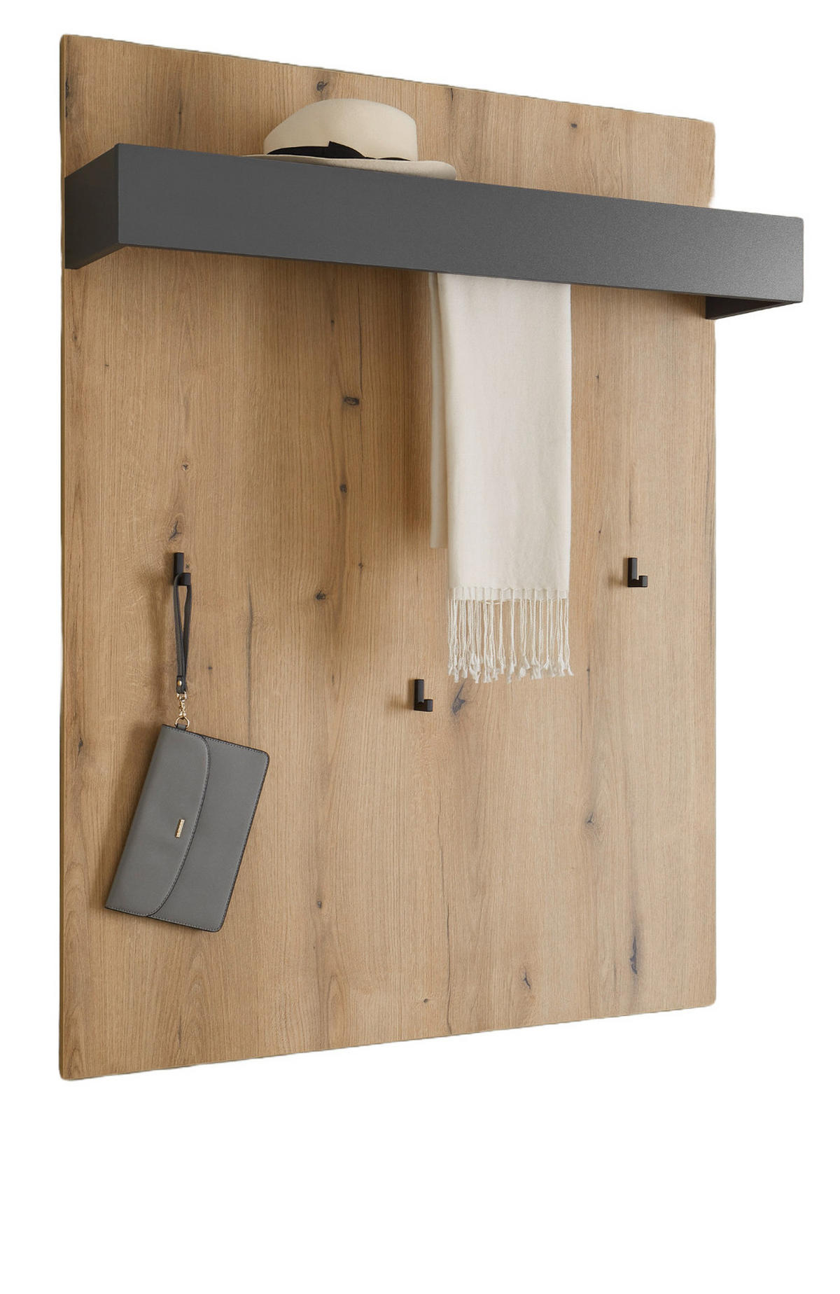 GARDEROBENPANEEL Evoke Eiche, grau 100 x 135 cm, Wandgarderobe mit Kleiderstange - Eichefarben/Grau, Holzwerkstoff/Metall (100/135/25cm) - Furn.Design