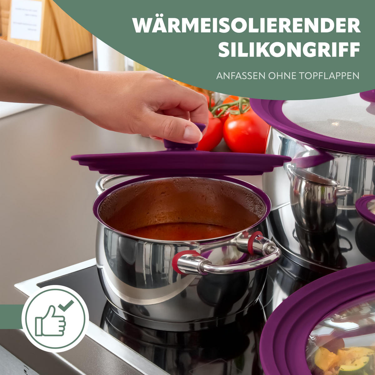 UNIVERSAL-GLASDECKEL, 16/18/20 cm, lila, klein - Lila, Glas (20/20/5cm) - bremermann