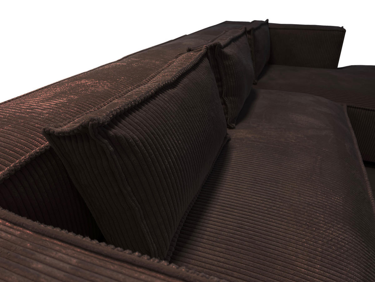ECKSOFA Nova Dunkelbraun Cord, Ottomane rechts - Dunkelbraun/Schwarz, Holz/Kunststoff (262/176cm) - S-Style Möbel