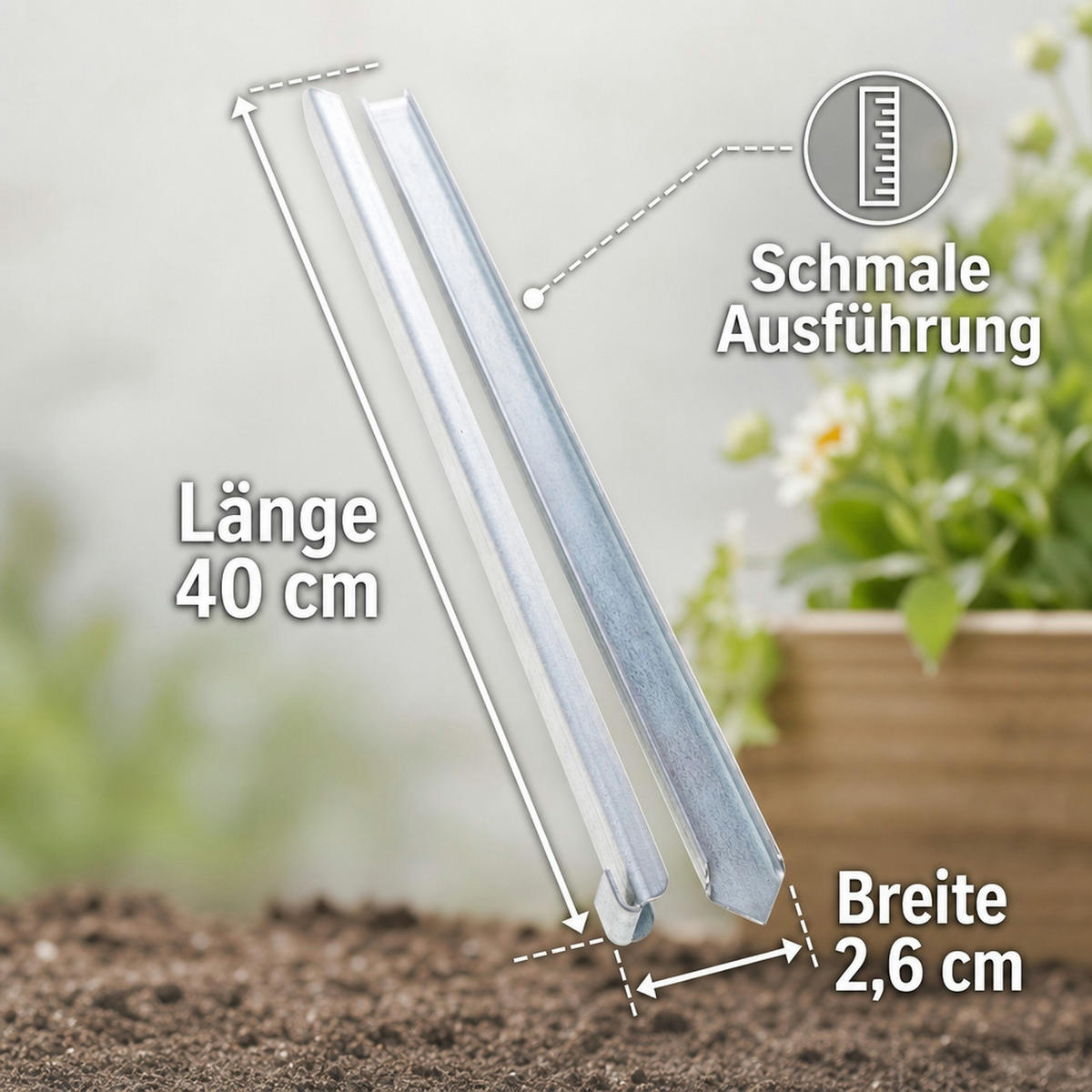 10 Set Erdanker für Rasenkante schmale 40 x 2,6 0,2 cm - Silberfarben, Metall (2.6/1cm) - ich-zapfe