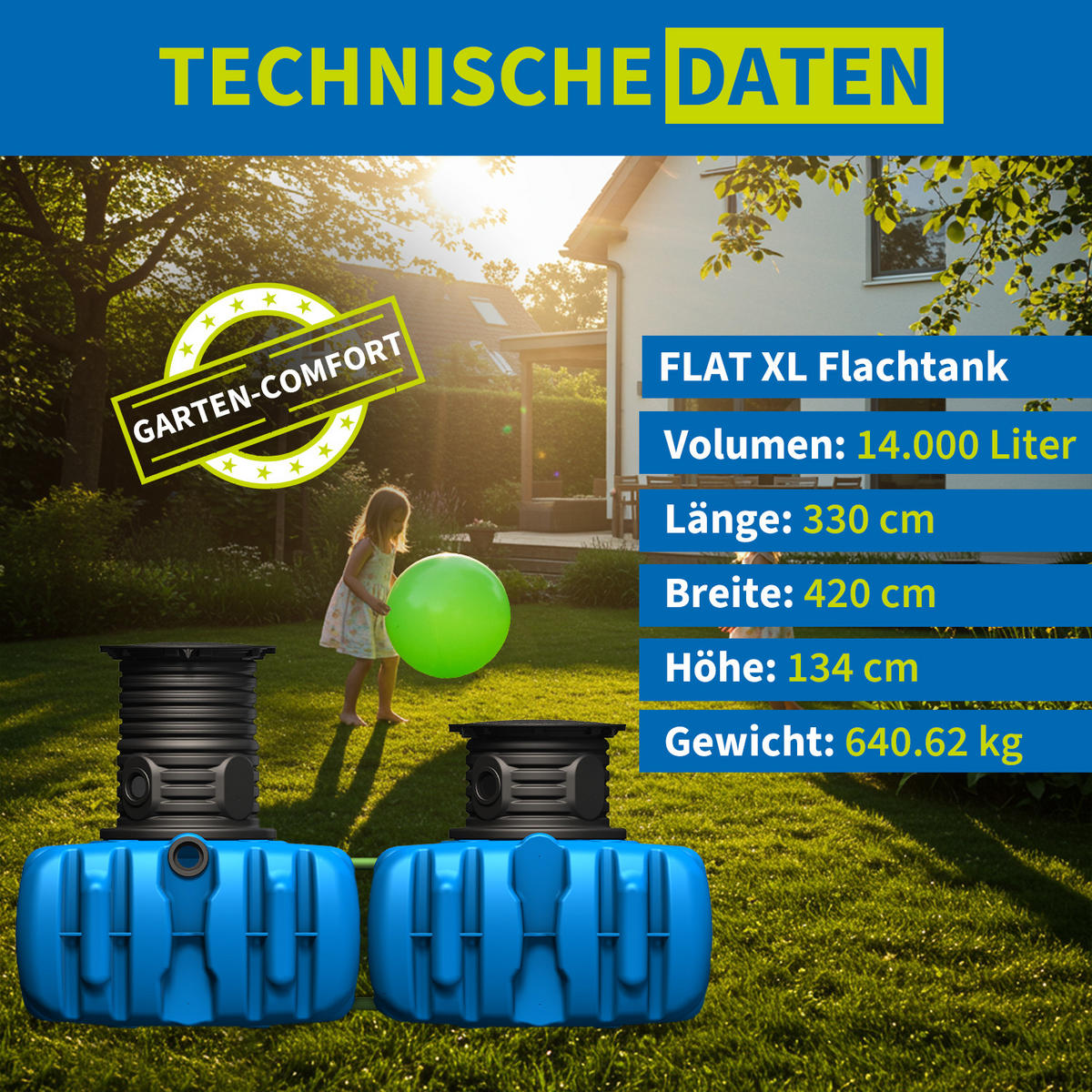 XL Flachtank-Paket 14000 L Garten-Comfort - Blau, Kunststoff (420/134/330cm) - 4rain