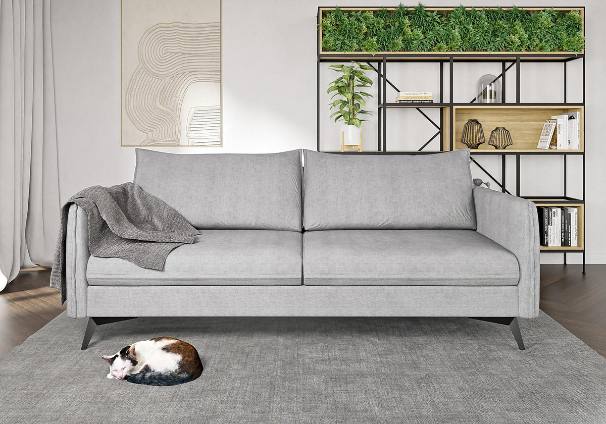 3-SITZER-SOFA Pulse Silber Luxusmicrofaser - Silberfarben/Schwarz, Holz/Textil (199/86/91cm) - S-Style Möbel