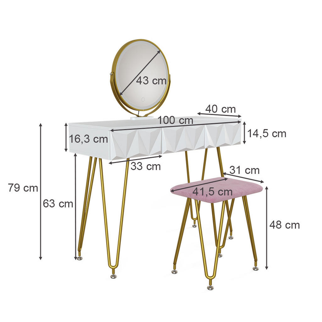 Thumbnail - Vicco Schminktisch, Weiß, Holzwerkstoff, 1 Fächer, 1 Schubladen, Rechteckig,Rechteckig, 100x79x40 cm, Schlafzimmer, Schm...