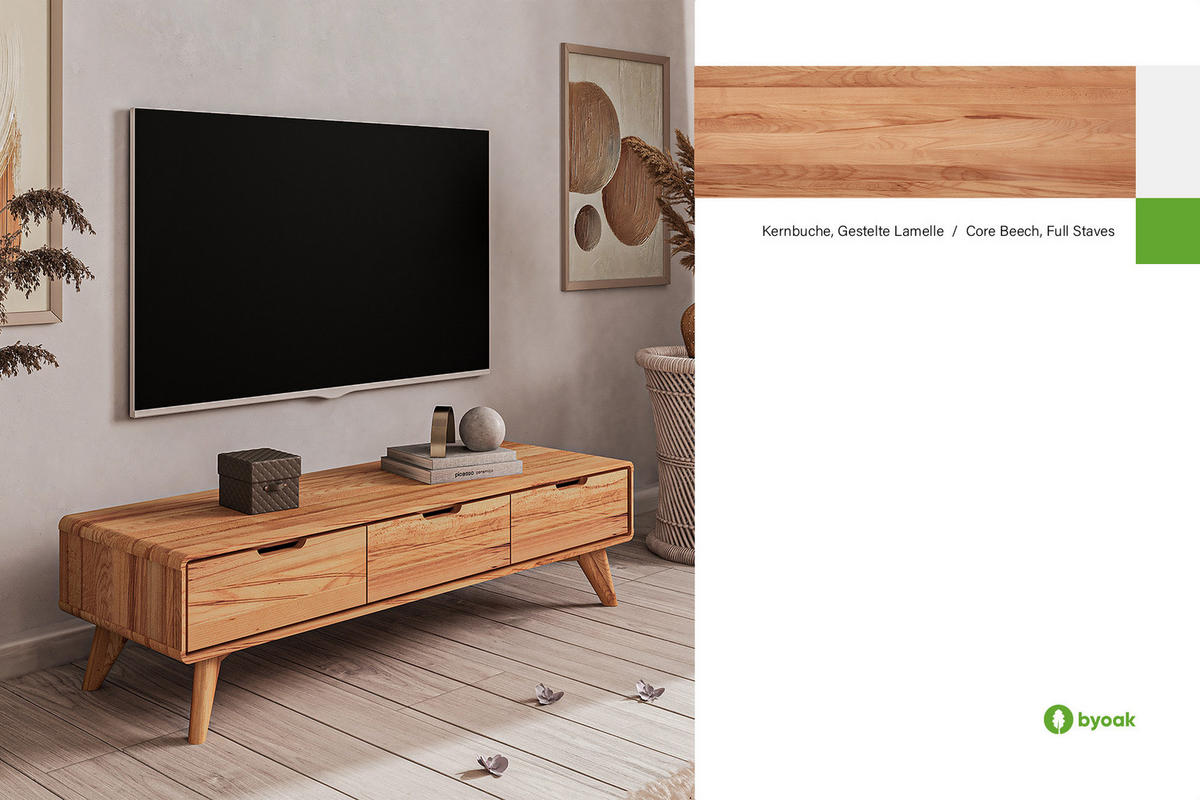 GREG TV-SCHRANK Kernbuche - Kernbuche, Holz (134/33/40cm) - byoak