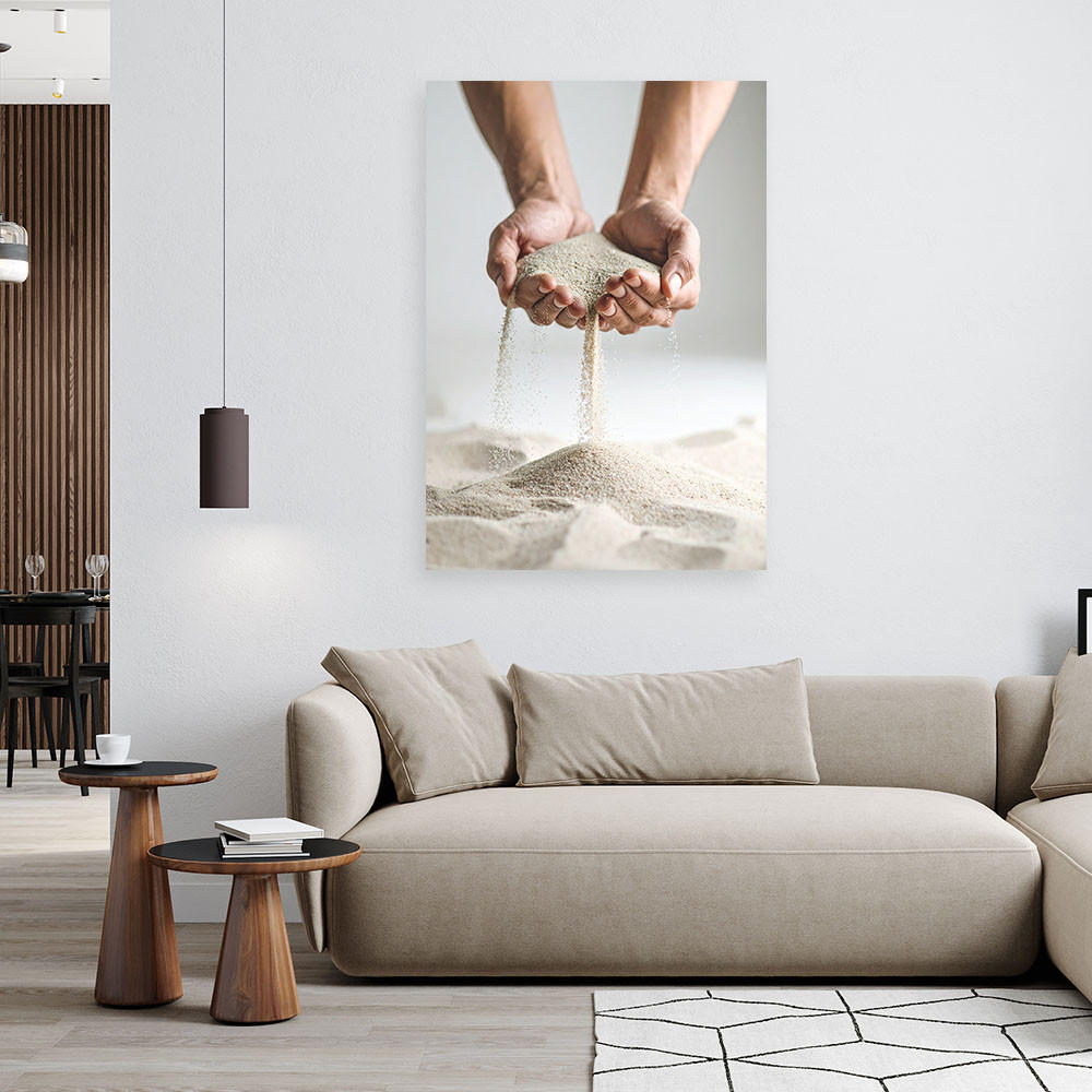 LEINWANDBILD Hände Sand beige Boho 60x90cm - Beige, Textil (60/90cm) - Feeby