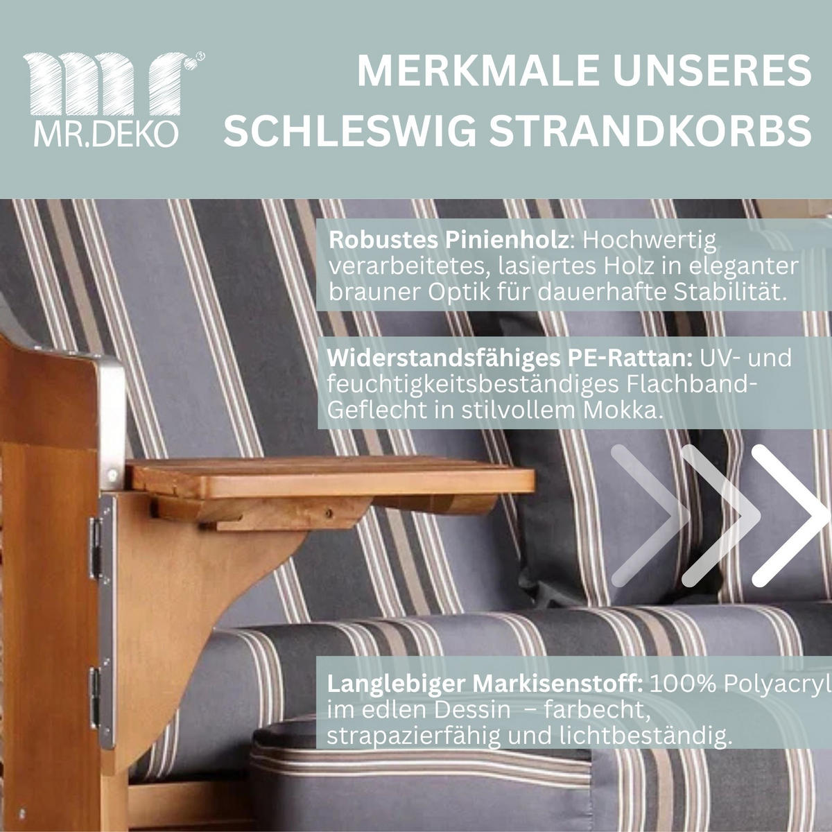 STRANDKORB Schleswig Pinie 2-Sitzer - Pastellblau/Braun, Holz (120/160/80cm) - Mr. Deko